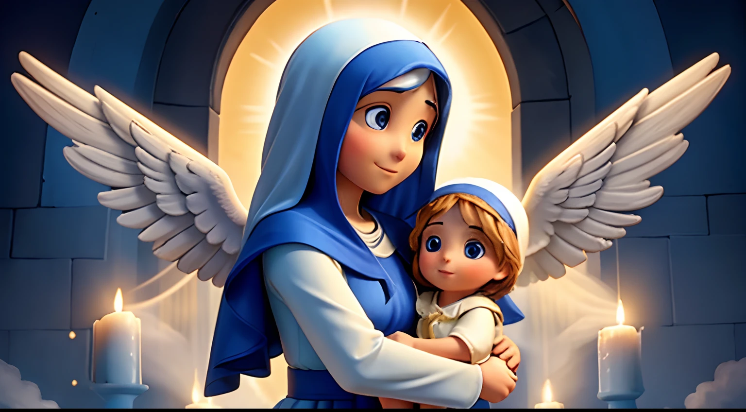 Mary, Mother of Jesus, being carried by the angels to heaven
