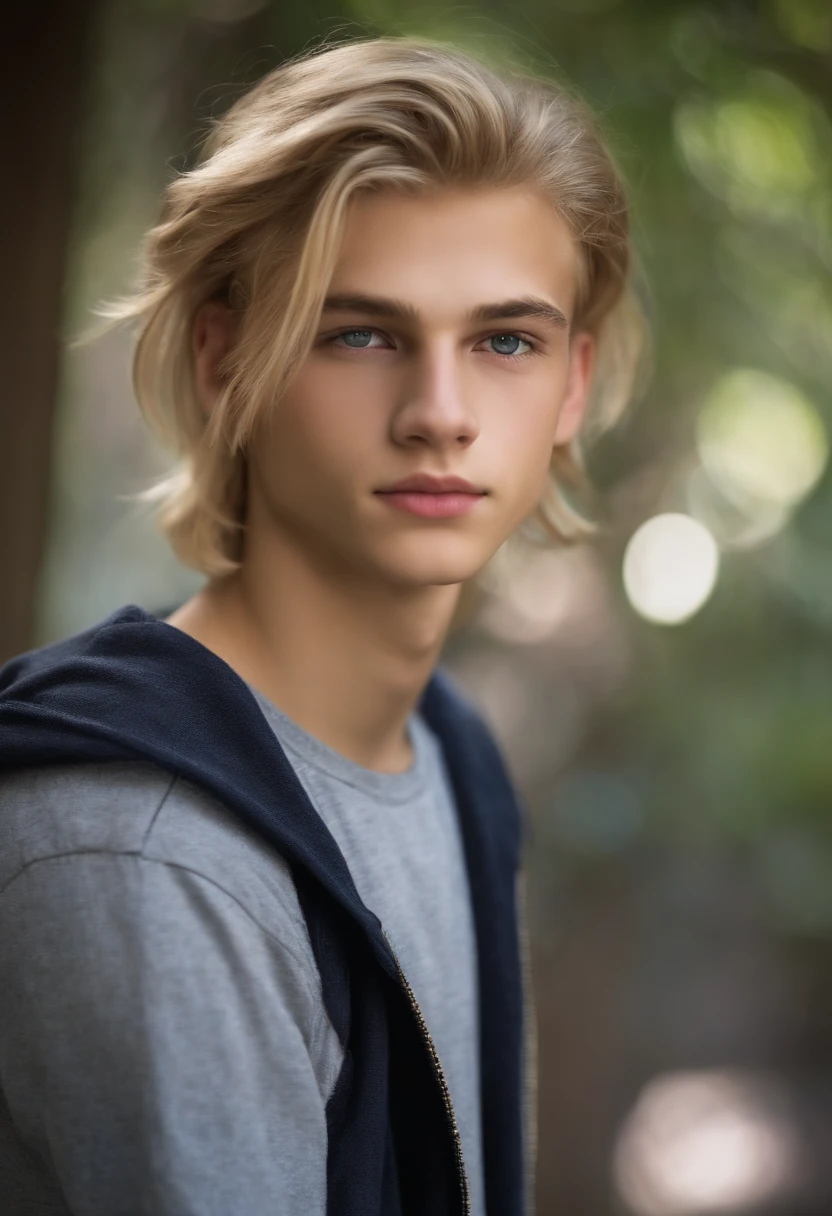 Rich skinny boy with straight blonde hair, hazel eye, and is good with computers