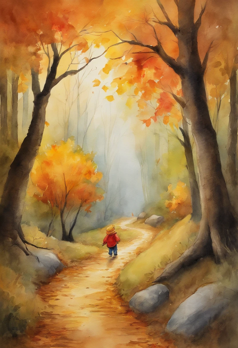 Winnie The Pooh, walking through a fall scene
