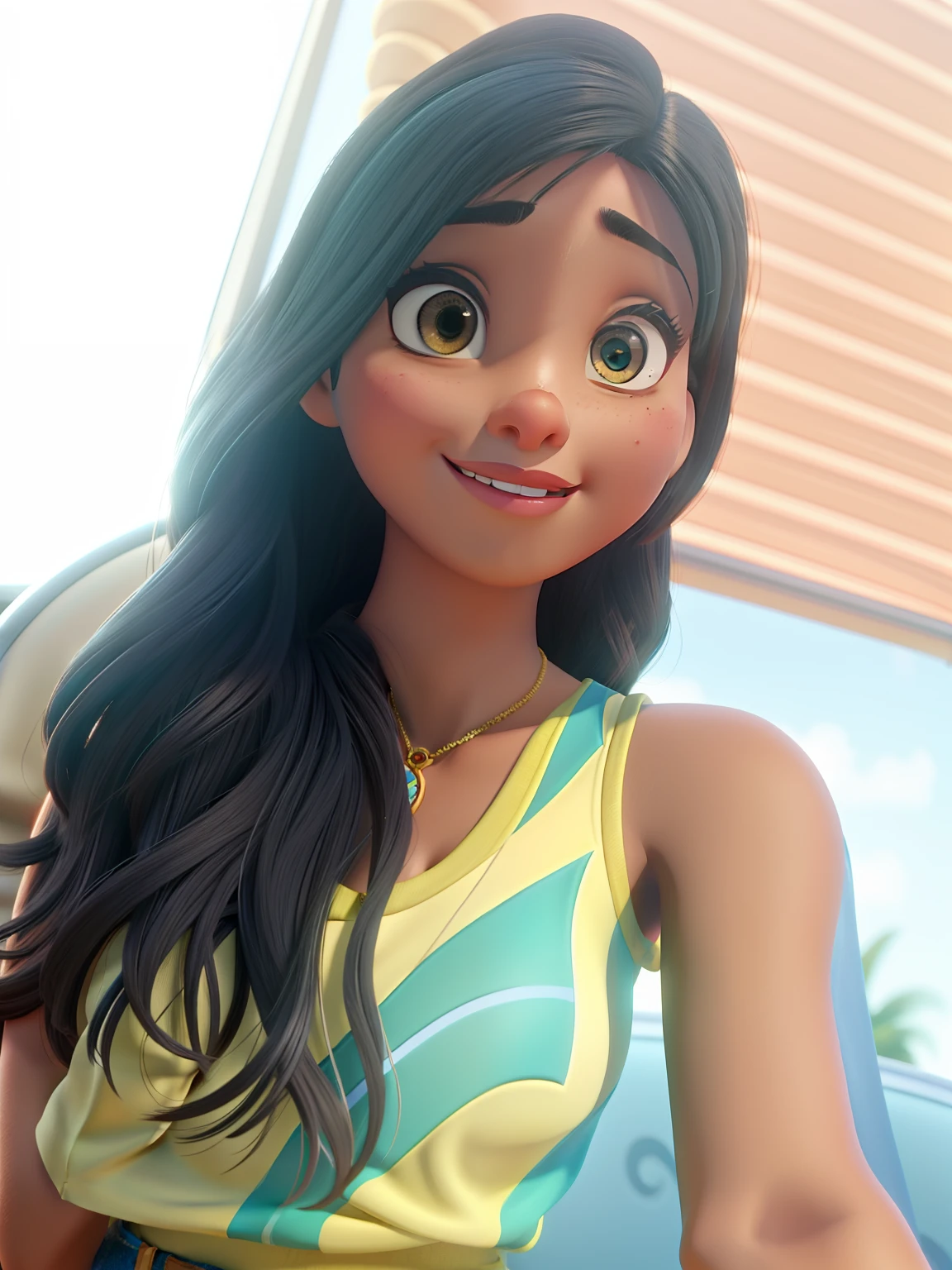 Uma mulher morena no estilo Disney Pixar, alta qualidade, melhor qualidade