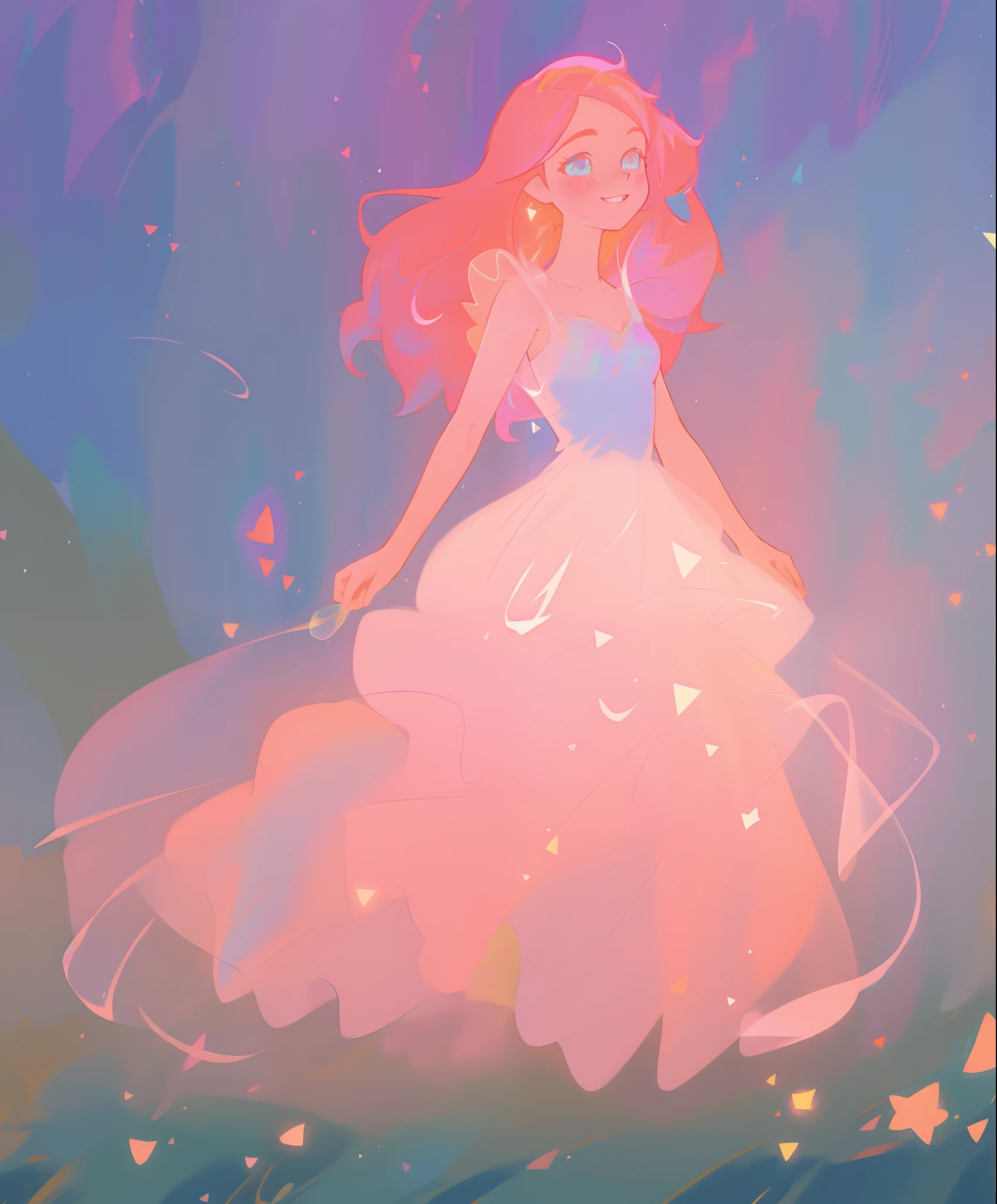 beautiful girl, ((puffy shimmering multi-layered ballgown)), vibrant pastel colors, (colorful), long flowing hair, magical lights, sparkling magical liquid, inspired by Glen Keane, inspired by Lois van Baarle, disney art style, by Lois van Baarle, glowing aura around her, by Glen Keane, jen bartel, glowing lights! digital painting, flowing glowing hair, glowing flowing hair, beautiful digital illustration, fantasia background, whimsical, magical, fantasy, ((masterpiece, best quality)), intricate details, highly detailed, sharp focus, 8k resolution, sparkling detailed eyes, liquid watercolor