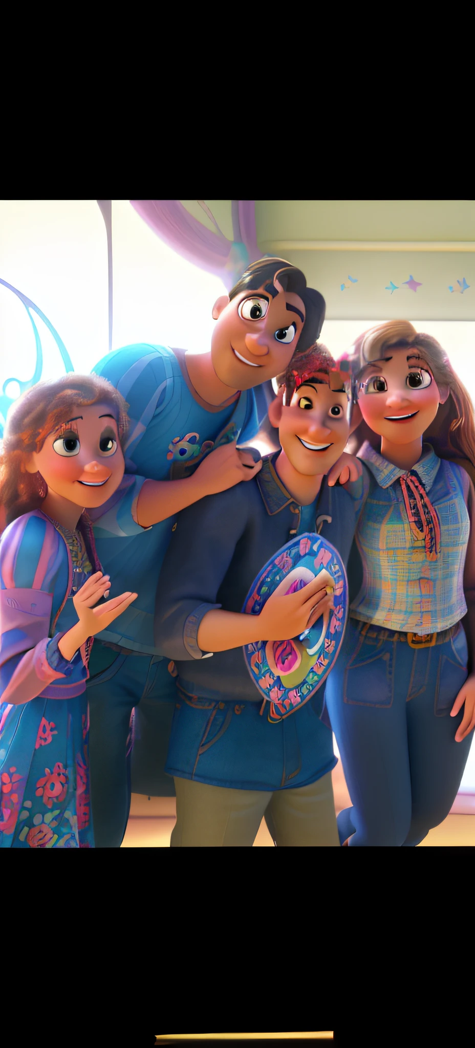 (best quality,highres:1.2)Disney Pixar family,ultra-detailed, vibrant colors,captivating expressions of love and joy,memorable moments,animated wonders,popular characters,masterpiece lighting,dynamic poses,playful interactions,creative setting,magical world,impressive attention to detail,nostalgic ambiance,inviting smiles,heartwarming storyline,visually stunning,artistic finesse,elevated emotions,innovative animation techniques,colorful palette,movie magic brought to life,memorable soundtrack,endearing personalities,whimsical charm,dimensions of fun,unforgettable adventure,imagination at its best,storybook-like scenery,fantastical creatures,childlike innocence,unmatched creativity,unconditional bond,unforgettable memories,magical experience,animated masterpieces