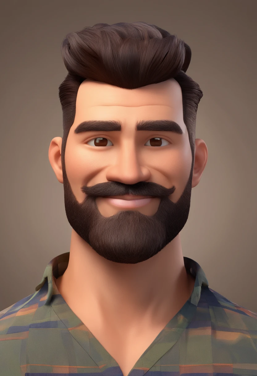 Estilo Pixar: Brown Eyes Muscular athletic man with dress cut hair 32 years old with short dark brown beard on chin worked in a Japanese sushima restaurant