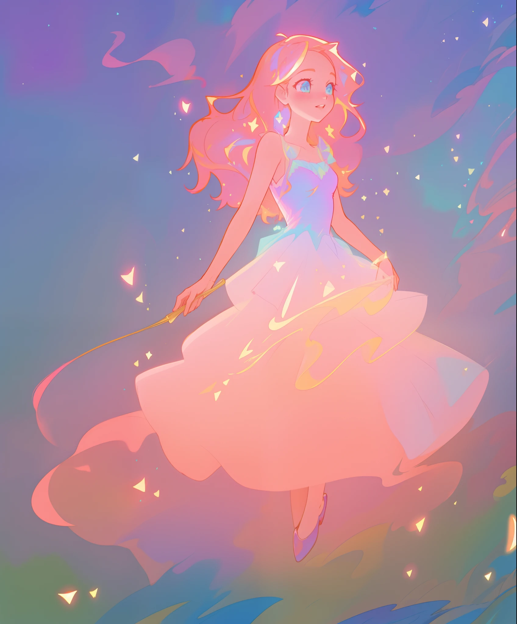 beautiful girl, ((puffy shimmering multi-layered ballgown)), vibrant pastel colors, (colorful), long flowing hair, magical lights, sparkling magical liquid, inspired by Glen Keane, inspired by Lois van Baarle, disney art style, by Lois van Baarle, glowing aura around her, by Glen Keane, jen bartel, glowing lights! digital painting, flowing glowing hair, glowing flowing hair, beautiful digital illustration, fantasia background, whimsical, magical, fantasy, ((masterpiece, best quality)), intricate details, highly detailed, sharp focus, 8k resolution, sparkling detailed eyes, liquid watercolor