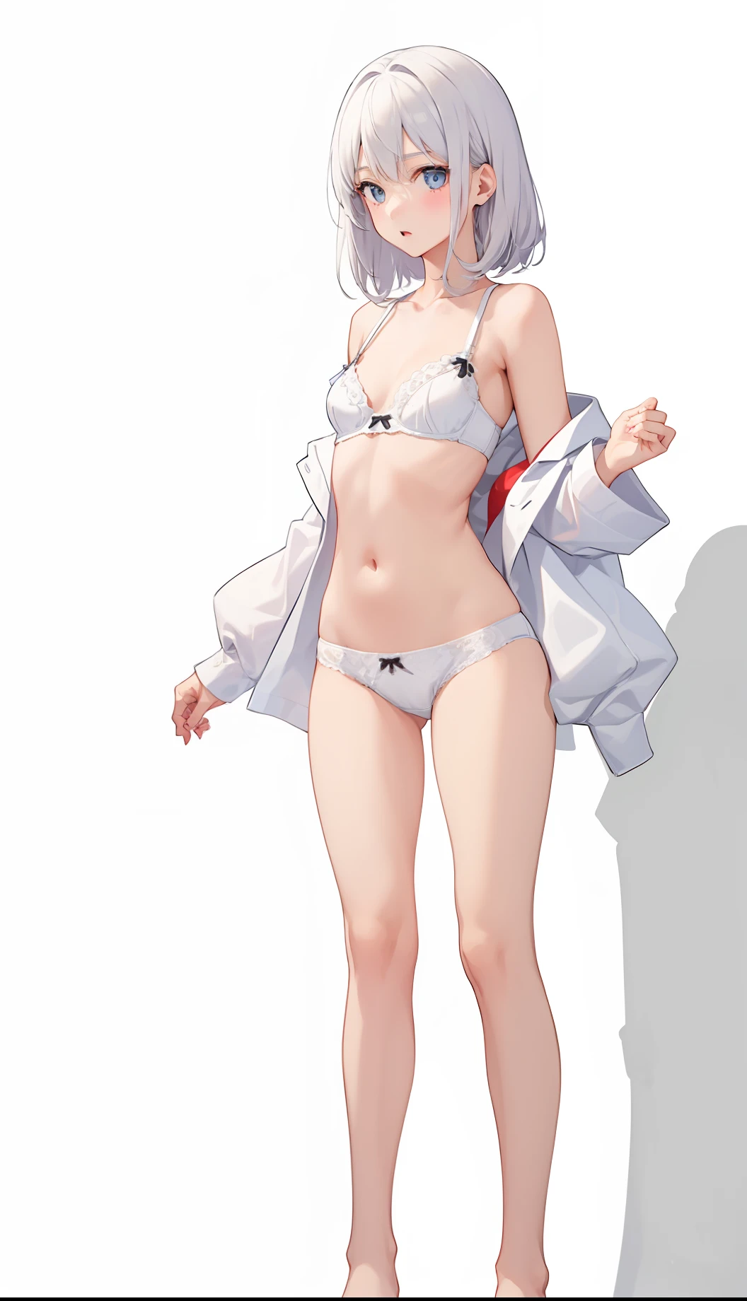 1girl in、AS-Adult、Underwear、Cute underwear、（small tits）White hair、