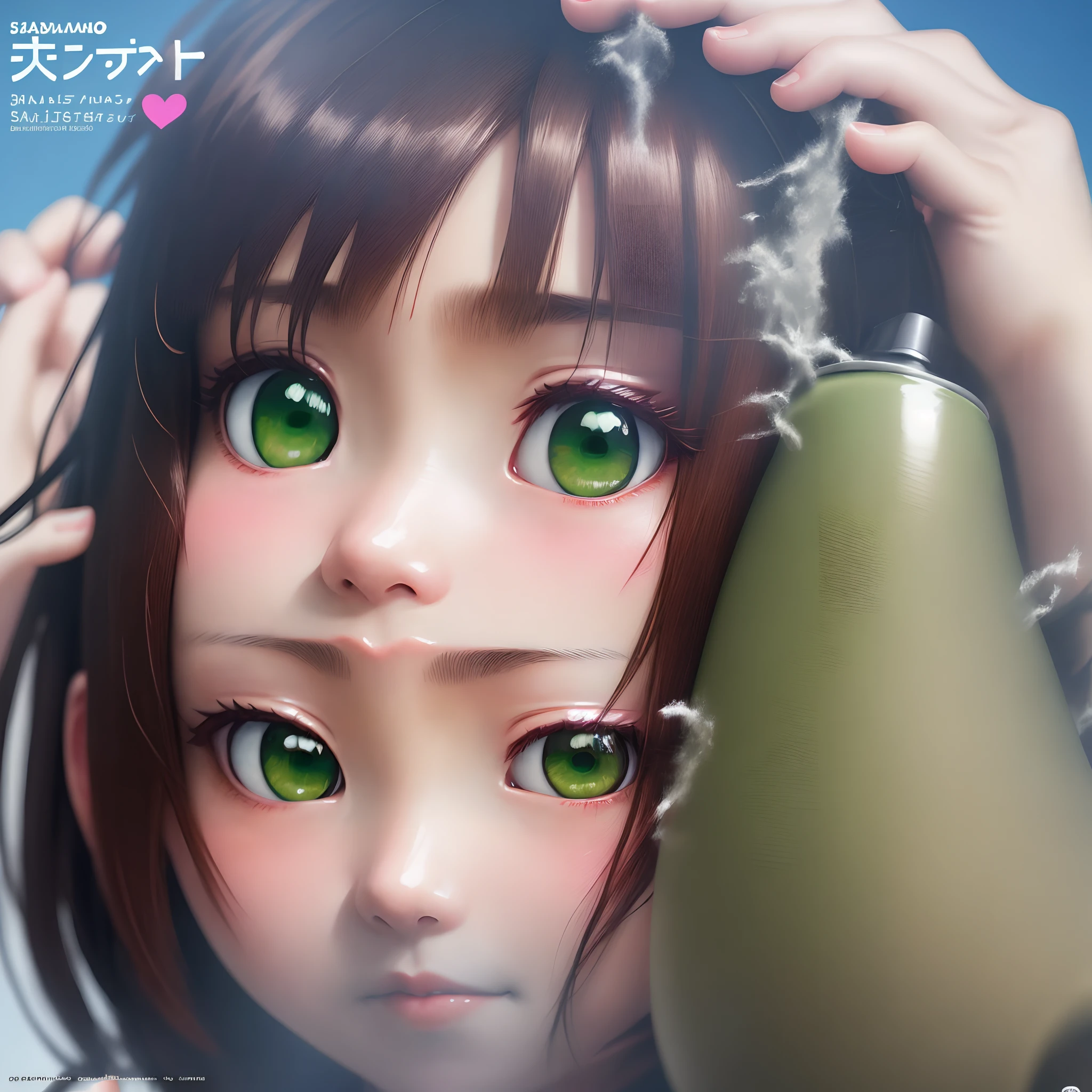 Cover of an anime magazine with a girl with black hair and green eyes, iwakura lain, by Shinoda Toko, lain iwakura, closeup Iwakura Lain, close up of lain iwakura, by Sadamichi Hirasawa, anime girl drinks energy drink, shikamimi, close up of iwakura lain, Fubuki,Kaho Asakawa,Soak in tea