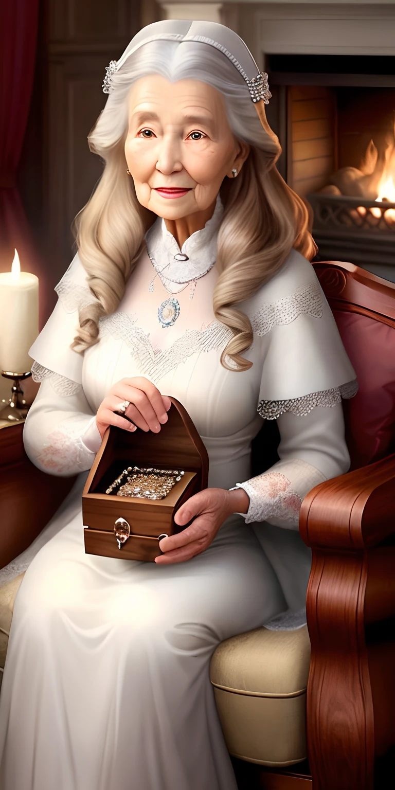 She carefully opened the wooden box and revealed the radiant diamonds to her grandmother, who was sitting in her favorite armchair by the fireplace.