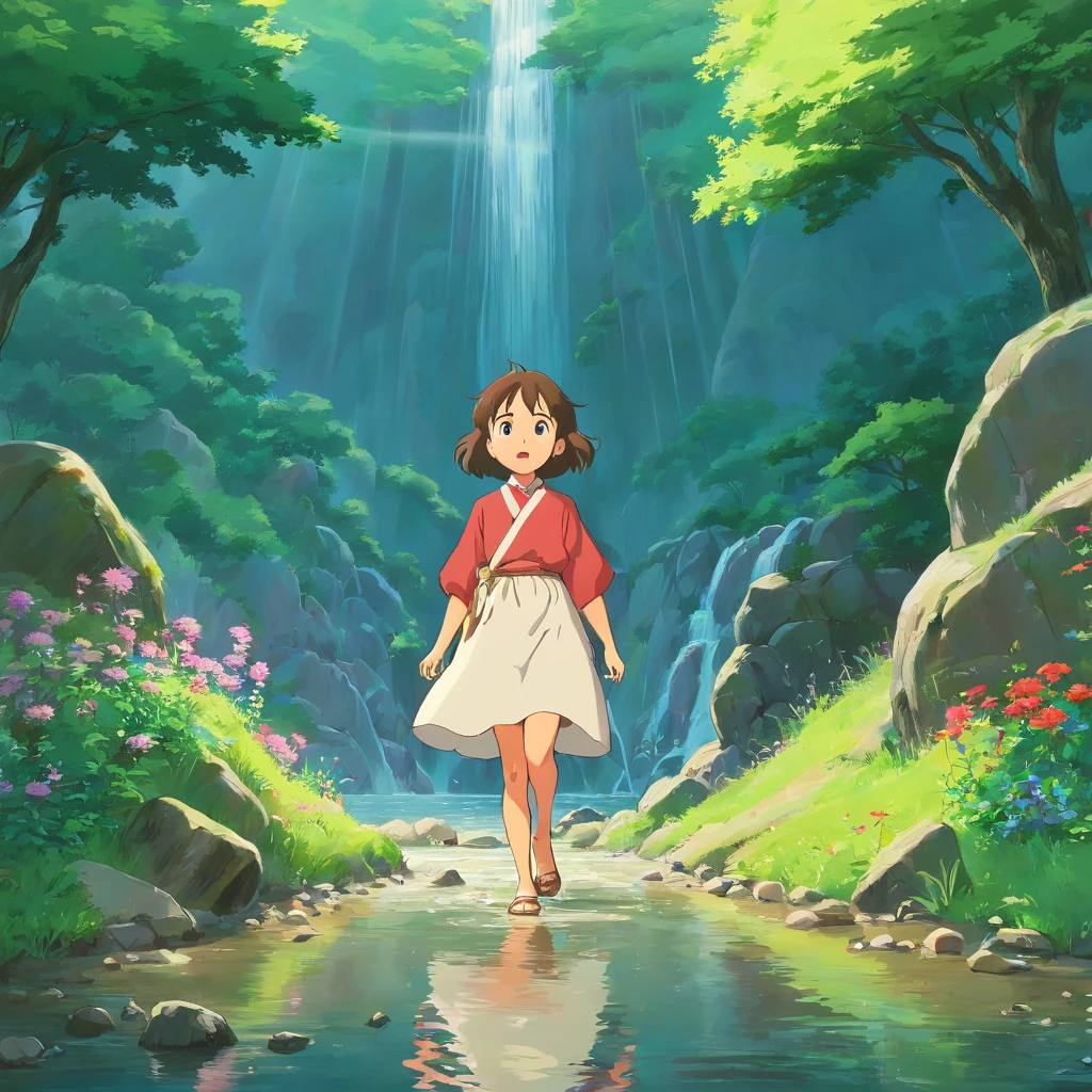 One day,The children of the village play in the mountains,Suddenly, There was a flash flood,The river rose。The village is in danger of being submerged。The children panicked,They are looking for a place to hide。That's right,The flower girl appeared,She told the children not to be afraid,Because she knows a magical place to take them away from disaster。