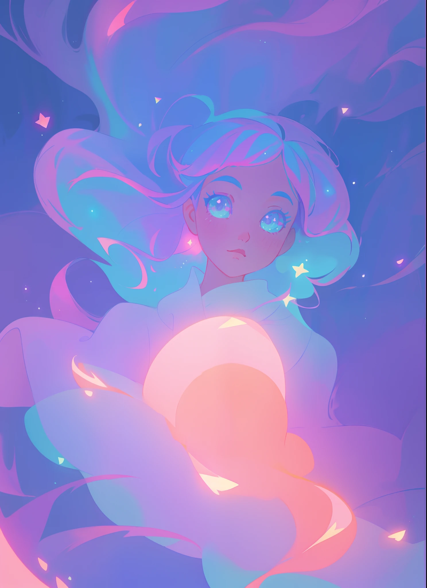 beautiful anime girl in colorful flowing ballgown, shimmering peach pink purple ballgown, blue pink and purple colors, vibrant pastel colors, (colorful), magical lights, magic circle of blue light, sparkling lines of light, inspired by Glen Keane, inspired by Lois van Baarle, disney art style, by Lois van Baarle, glowing aura around her, by Glen Keane, jen bartel, glowing lights! digital painting, flowing glowing hair, glowing flowing hair, beautiful digital illustration, fantasia background, whimsical, magical, fantasy, beautiful face, ((masterpiece, best quality)), intricate details, highly detailed, sharp focus, 8k resolution, sparkling detailed eyes, liquid watercolor