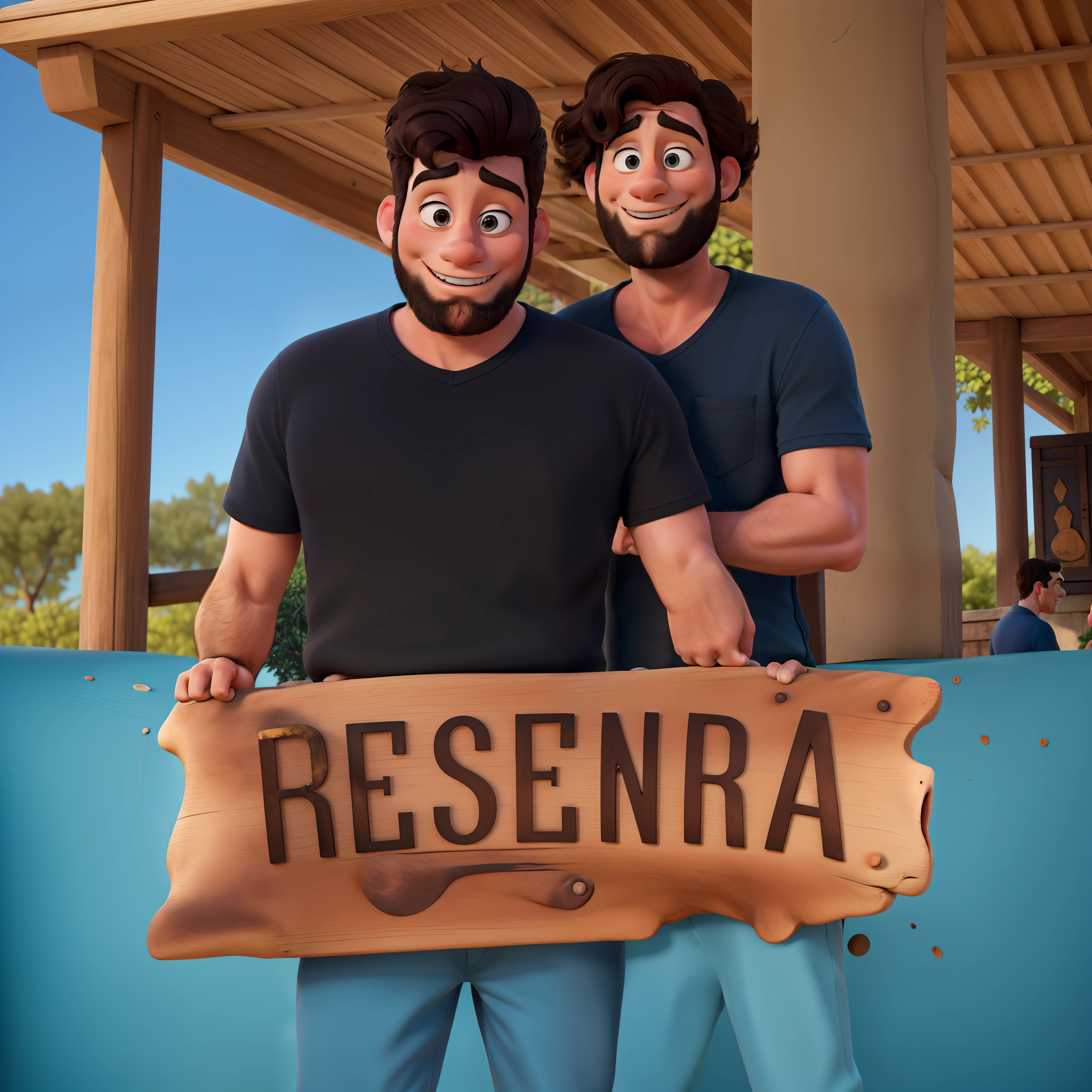 Turn the two men in the photo into Disney characters without losing the characteristics of the original photo