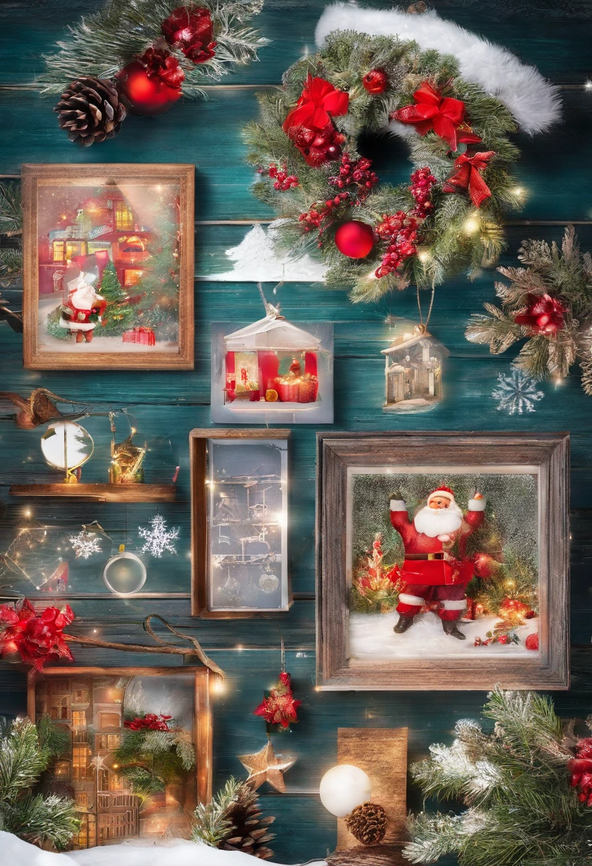 best qualtiy,16k,8K,True exposure,Ray traching,Excellent image quality,Christmas,Christmas atmosphere,A real Christmas tree,Lights on the trees,pompon,bell,Luminous colored light bar,inside in room,Chilling,Santa Claus hat,Christmas decorations are hung on the wall,snowflower