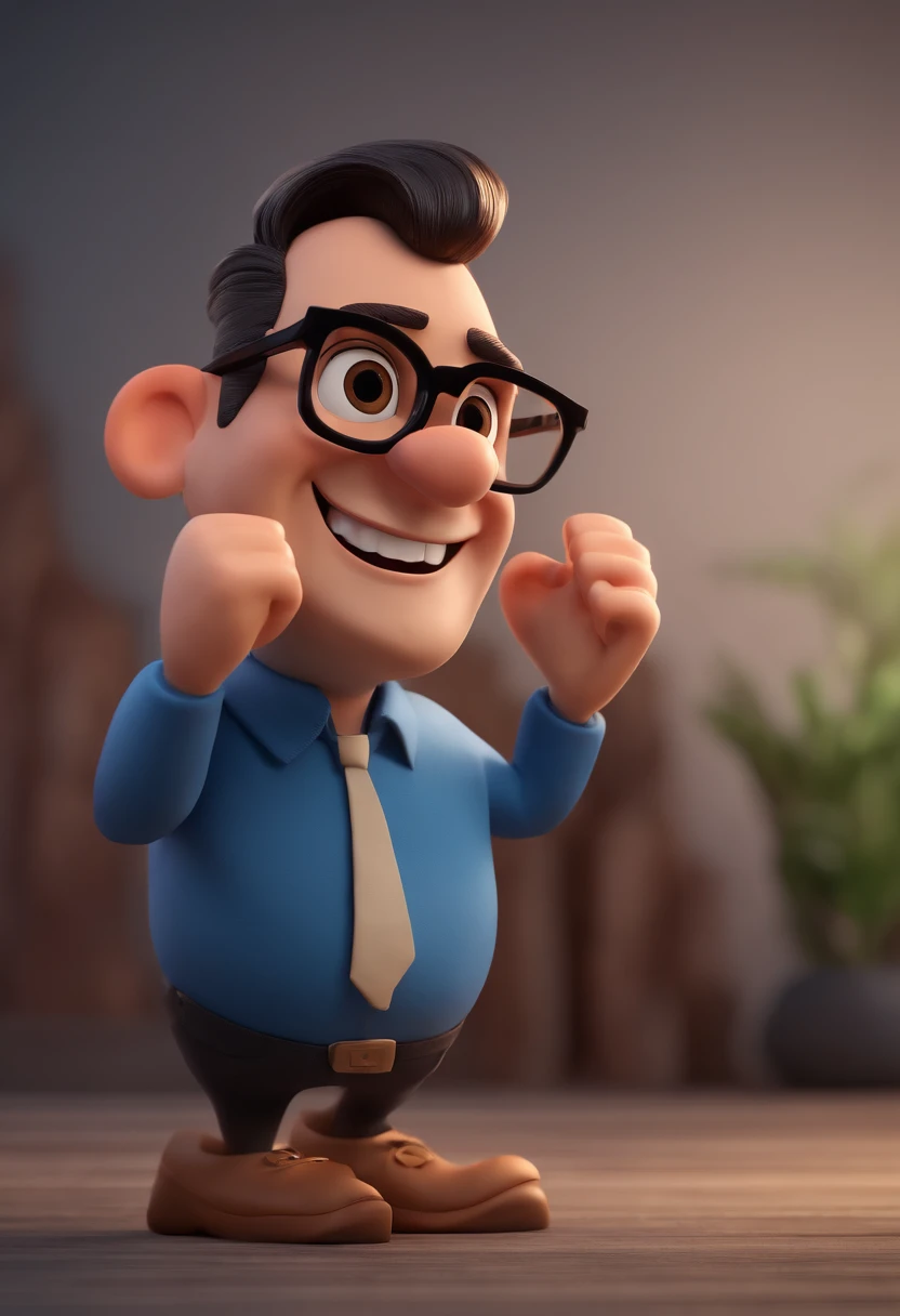 Cartoon character of a man with black glasses and a blue shirt, animation character, Caractere estilizado, animation style rendering, 3D estilizado, Arnold Maya render, 3 d render stylized, toon render keyshot, Personagem 3D, Personagem 3D, 3d rendering stylized, 3 d character render, personagem de desenho animado, Personagem de close up, Pose de personagem, (Estilo Pixar) (master part:1.2) (Bokeh) (best quality) (pele detalhada) (textura detalhada) (8k) (argila) (Cinematic lighting) (foco nítido