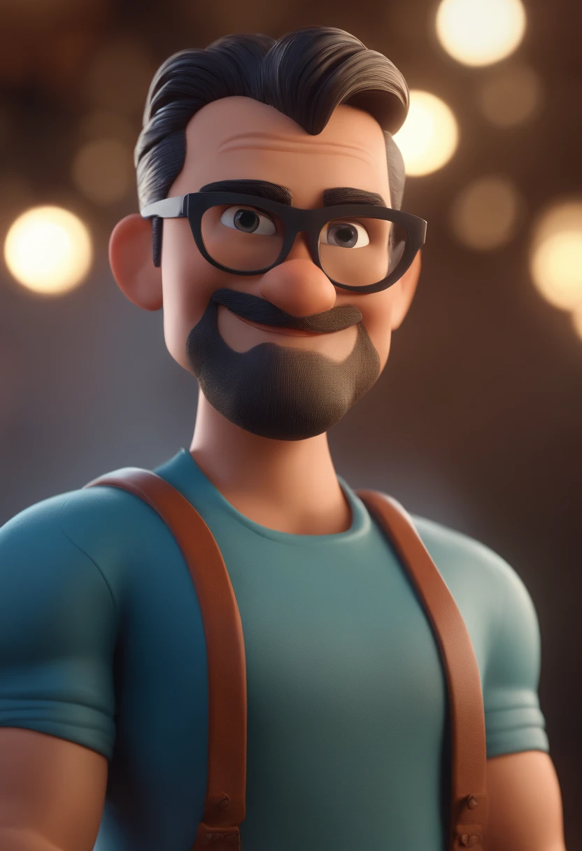 Cartoon character of a man with black glasses and a blue shirt, animation character, Caractere estilizado, animation style rendering, 3D estilizado, Arnold Maya render, 3 d render stylized, toon render keyshot, Personagem 3D, Personagem 3D, 3d rendering stylized, 3 d character render, personagem de desenho animado, Personagem de close up, Pose de personagem,  (Estilo Pixar) (master part:1.2) (Bokeh) (best quality) (pele detalhada) (textura detalhada) (8k) (argila) (Cinematic lighting) (foco nítido