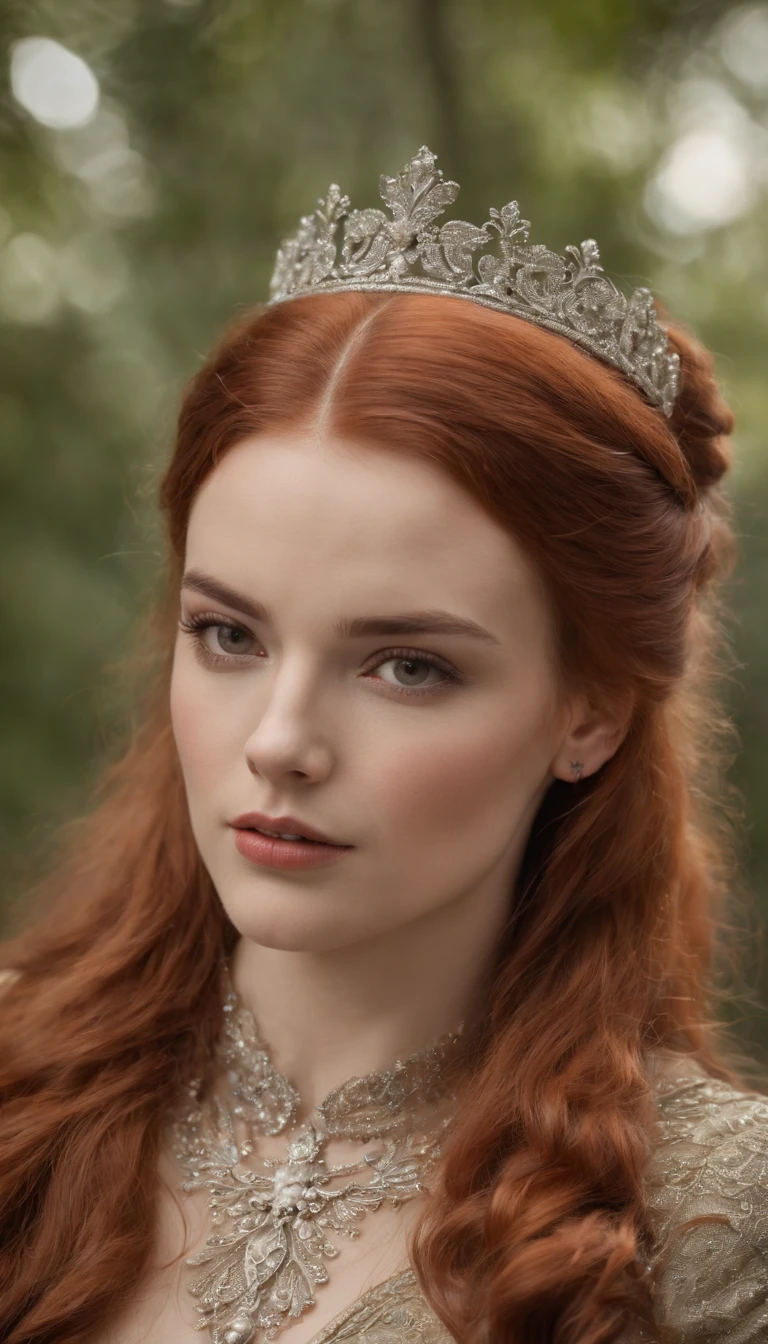 Princesa ruiva com sardas cabelo cacheado