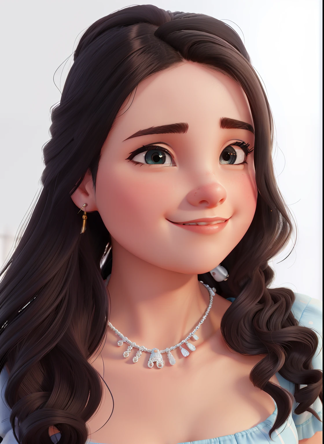 Retrato de uma menina de 19 anos, de cabelos cacheados, com um piercing no nariz de argola