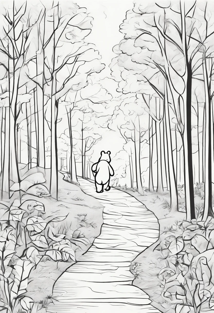 Winnie The Pooh, walking through a fall scene