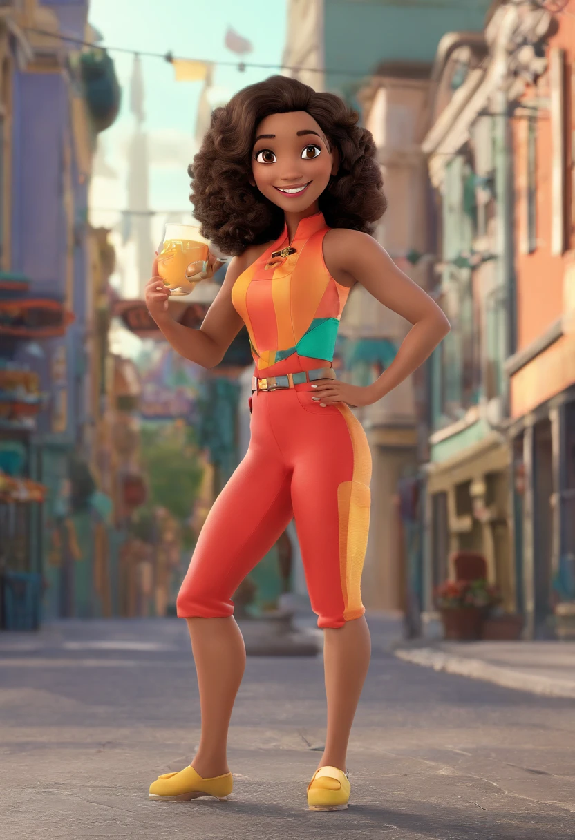 Crie uma imagem da Disney pixar, alta qualidade, melhor qualidade. De um policial de pele branca, cabelo preto, wearing sunglasses, Ballistic Vest Prero Long Sleeve Shirt Blue, cinto preto, coldre de perna preto, calca azul, bota preta, uma viatura policial atras