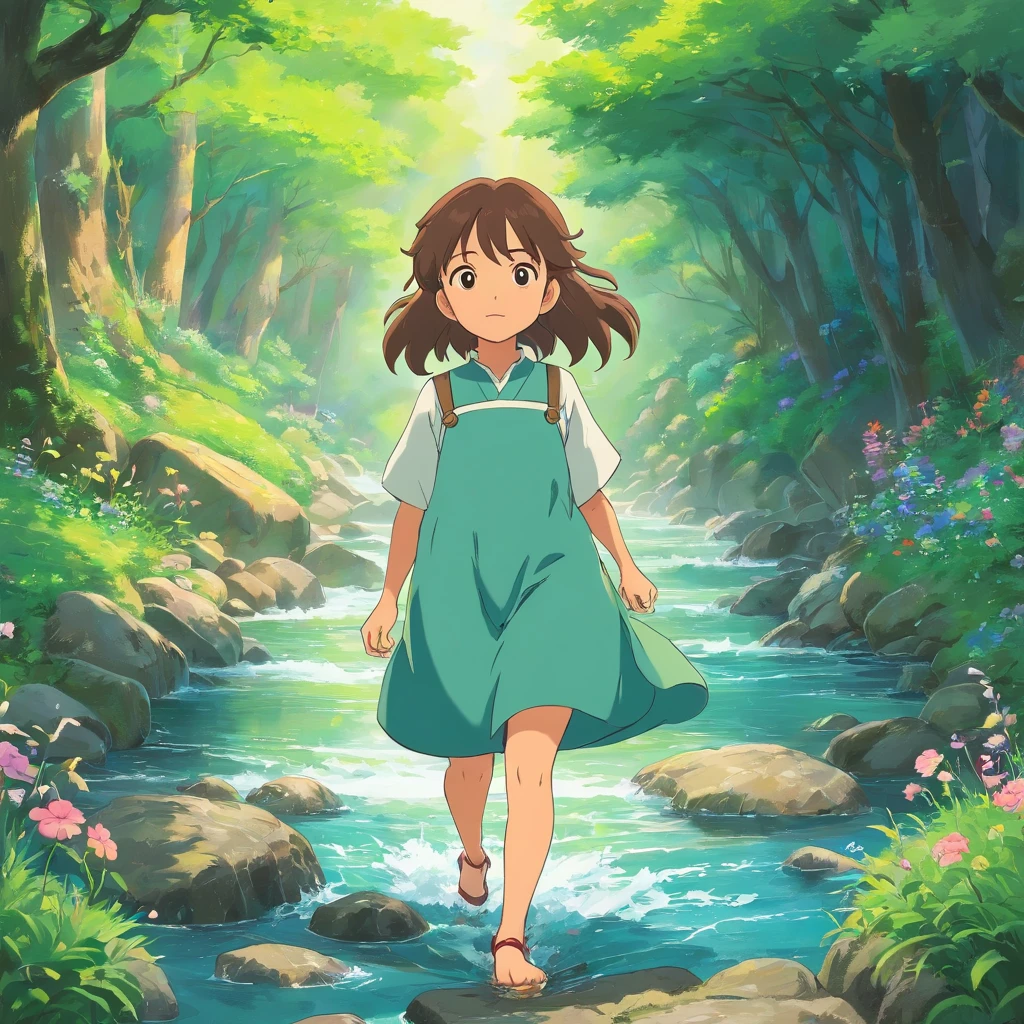 a naked girl spreading her legs, looking up , in the style of tranquil gardenscapes, colorful animation stills, masami teraoka, aquamarine, paul gauguin, Embry style, honest portrayal