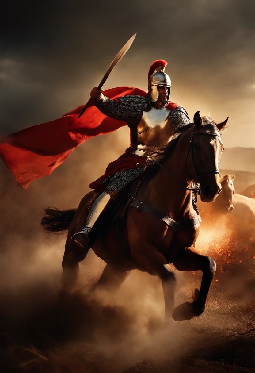 best quality,ultra-detailed,masterpiece:1.2,landscape,war,ancient times,Alexander the Great,battle scene,detailed armor and weapons,horses galloping,explosions and smoke,rays of sunlight,heroic poses,dramatic lighting,vibrant colors,emotional intensity,artistically inspired brushstrokes,grandeur and majesty,conquering armies invoking fear and awe,thrilling action,leaders strategizing,massive clashes of armies,historical accuracy,noble and fierce warriors,shimmering shields and spears,visible determination and courage,roaring war cries,chaotic battlefield,monumental victory
