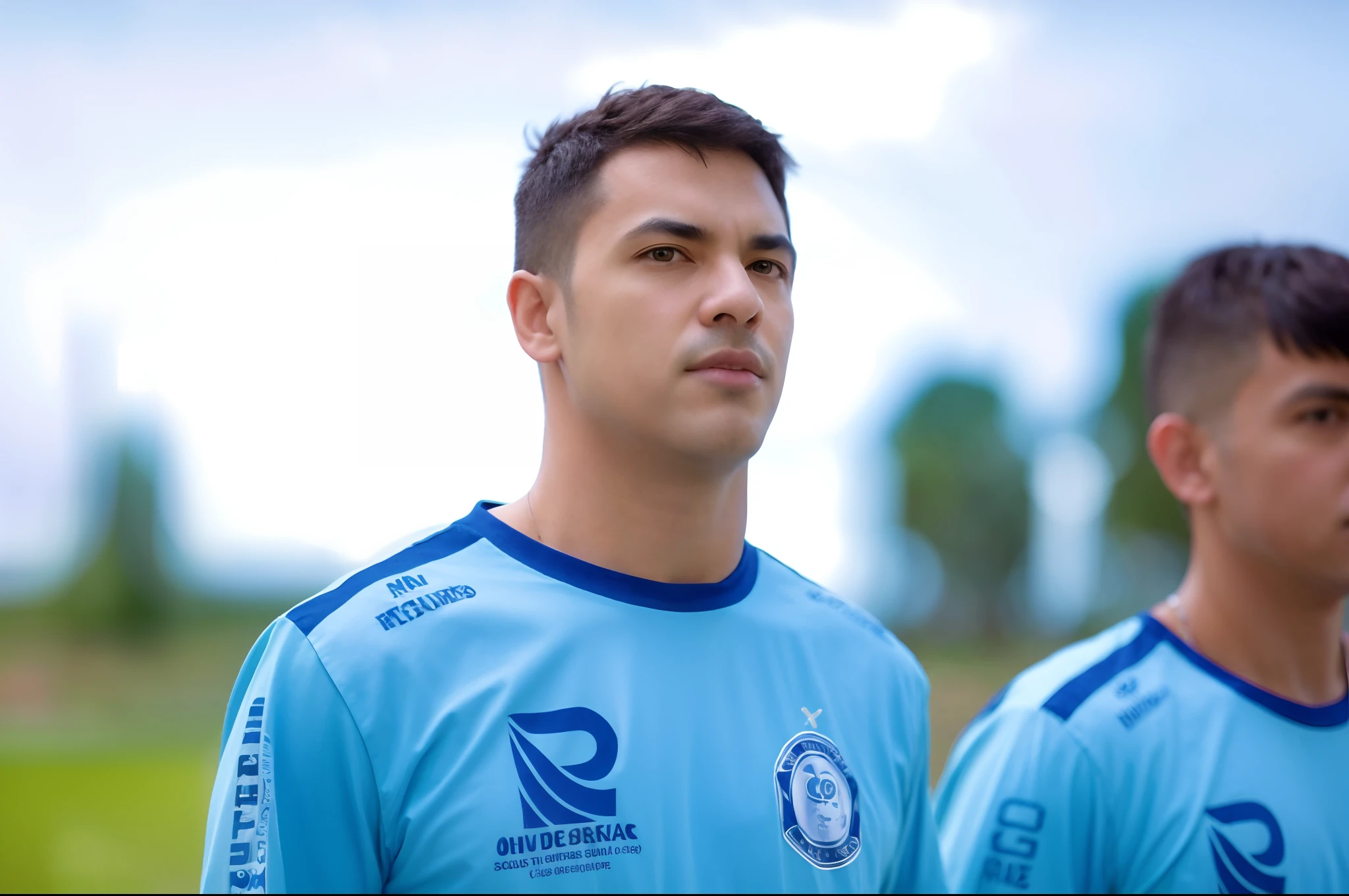 Remove the man on the right from the image, Add a mechanic's t-shirt and a workshop background on OMAGEM