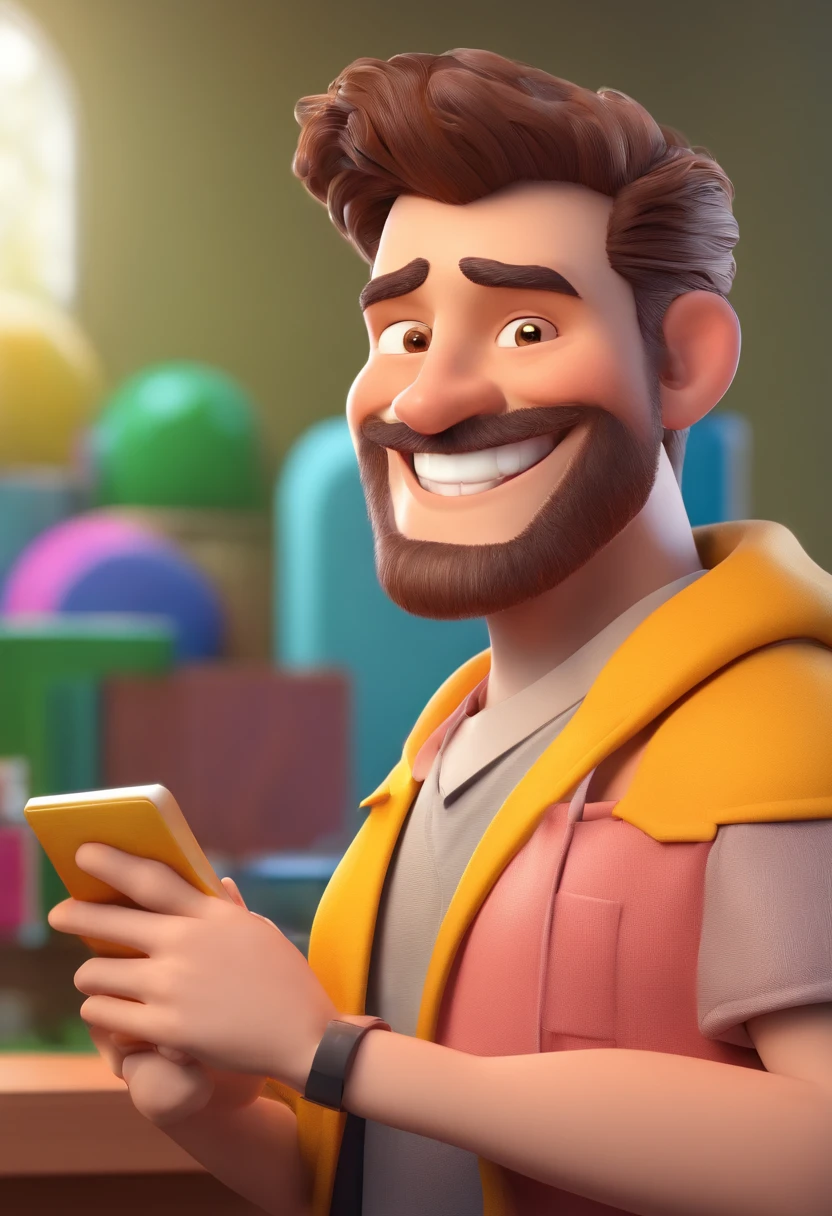 Smiling Man Illustration, sorriso insano, Homem de pele marrom com um sorriso gigante, happily smiling at the camera, sorriso atrevido, he's smiling, sorriso muito grande, Macho sorridente, foto de perfil headshot, rindo sorriso enorme, desenhando no estilo de Arte 3D, c4d, fundo de cor branco puro, estilo disney, estilo pixar render ilustracao Super Detalhe, 8k