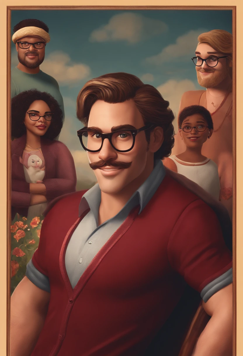 Personagem Disney Pixar, homem, sexo masculino, rosto um pouco fino, moreno escuro , cabelo curto degrade, sobrancelha grossa, meio musculoso , wears glasses from Chillibeans thin burgundy frame, bigode pontudos , nariz fino, media de 2 8 anos