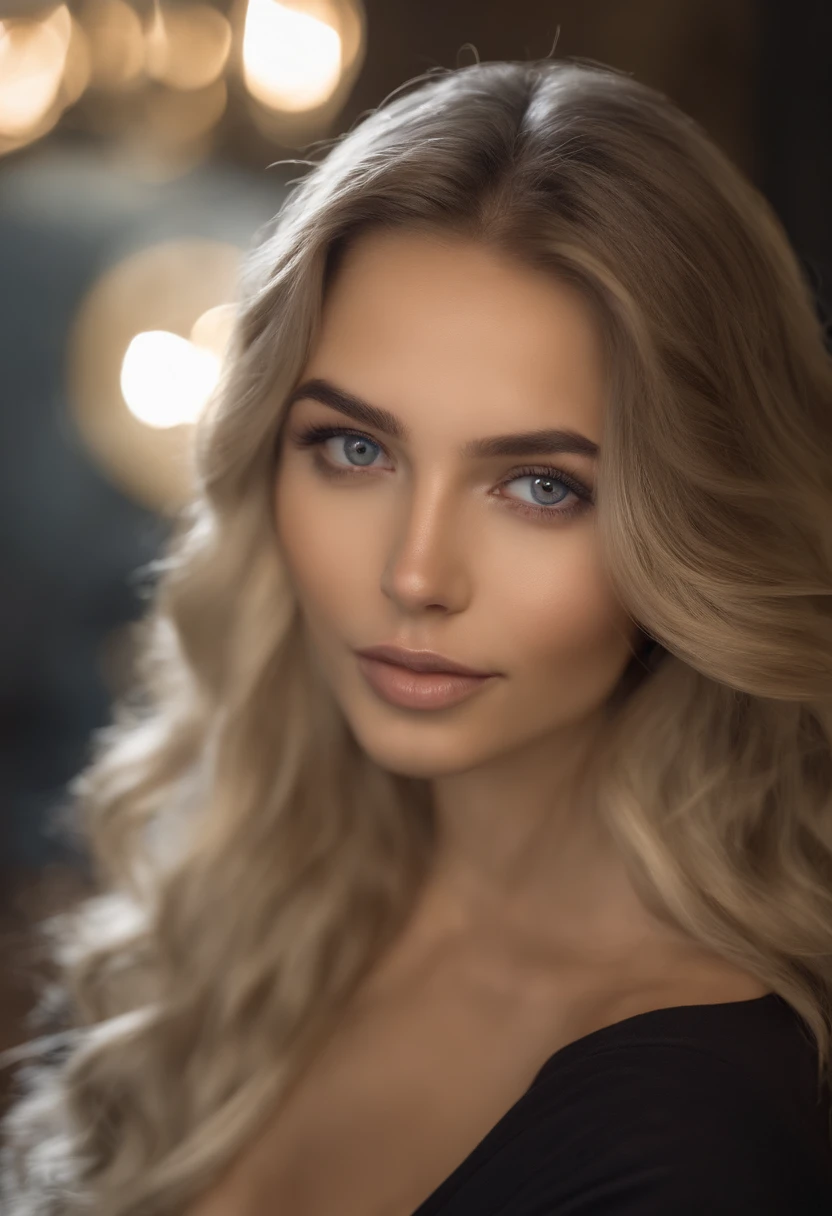 8k, mulher adulta, supergirl, cabelo loiro platinado, (olhos azuis, lingerie sexy, ecchi), sorrindo, corpo inteiro, Olhando para o Viewer, foco nítido, luz frontal, dynamic lighting, cinematic lighthing, Rosto detalhado, fundo de praia.