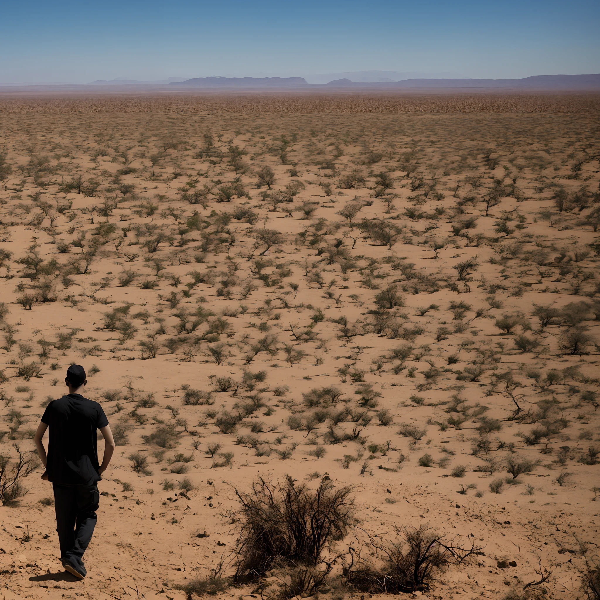 Um homem no deserto com uma miragem