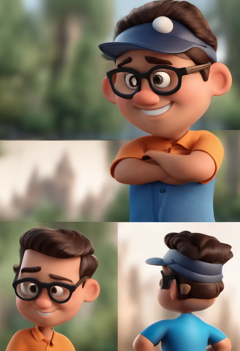 Cartoon character of a man with black glasses and a blue shirt, animation character, Caractere estilizado, animation style rendering, 3D estilizado, Arnold Maya render, 3 d render stylized, toon render keyshot, Personagem 3D, Personagem 3D, 3d rendering stylized, 3 d character render, personagem de desenho animado, Personagem de close up, Pose de personagem,  (Estilo Pixar) (master part:1.2) (Bokeh) (best quality) (pele detalhada) (textura detalhada) (8k) (argila) (Cinematic lighting) (foco nítido