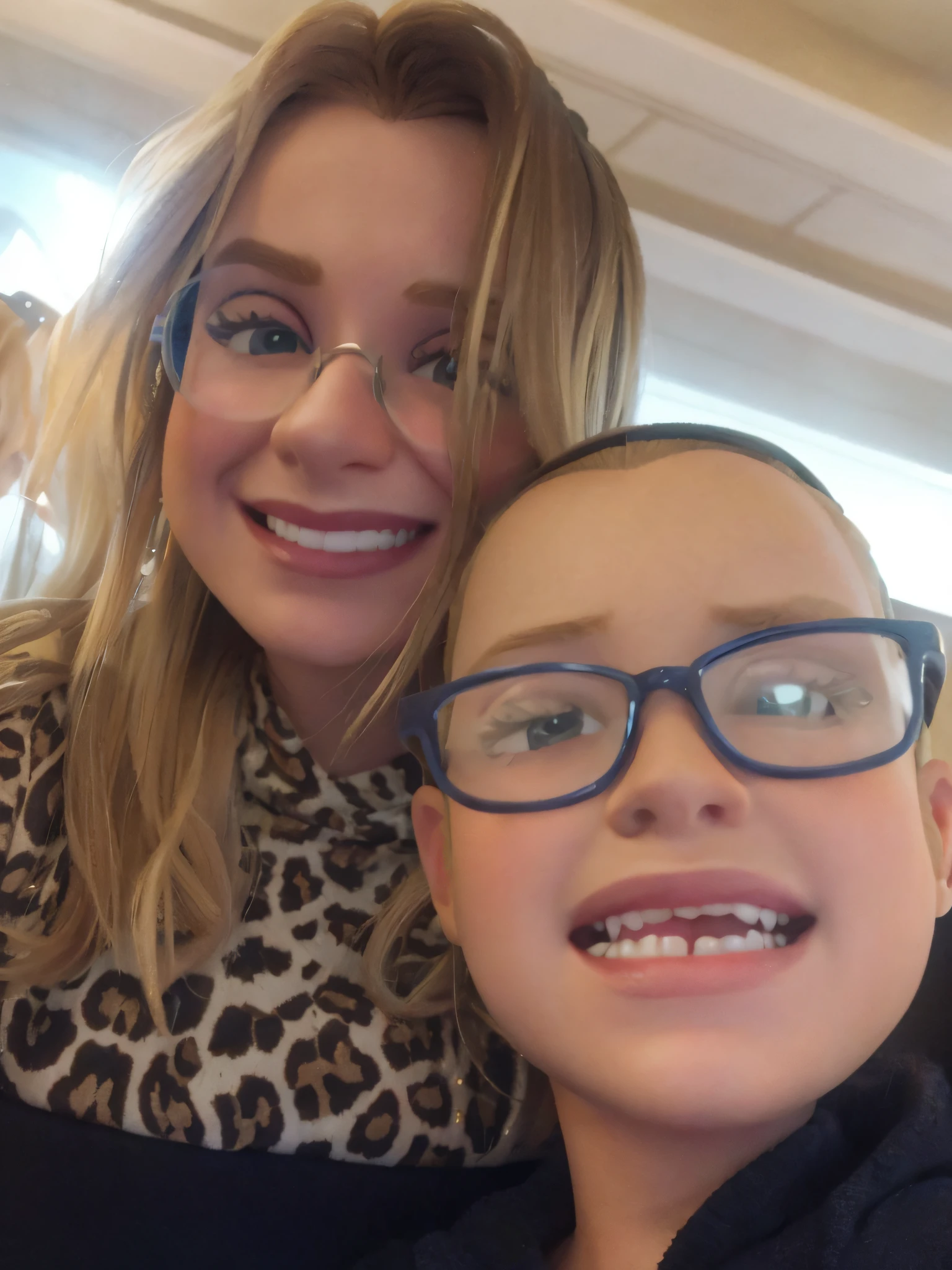 Blonde woman with child in pixar style glasses, alta qualidade melhor qualidade