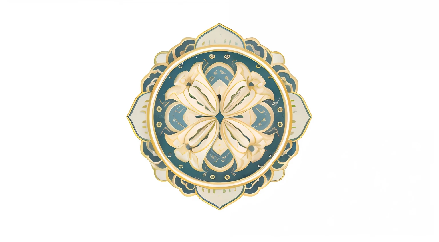 metalictexture，golden colored，There is a decorative blue and yellow plate with a flower design, Beautiful Moorish ornaments, persian design, Classic decorative design, intricate ornament, symmetrical design, Gorgeous floral design, circular design, flower pattern, hyper detailed ornament, elaborate geometric ornament, The decorative aesthetic is intricate, ornate floral, Symmetrical decoration, ornate decoration, islamic art, intricatedesign, opulent