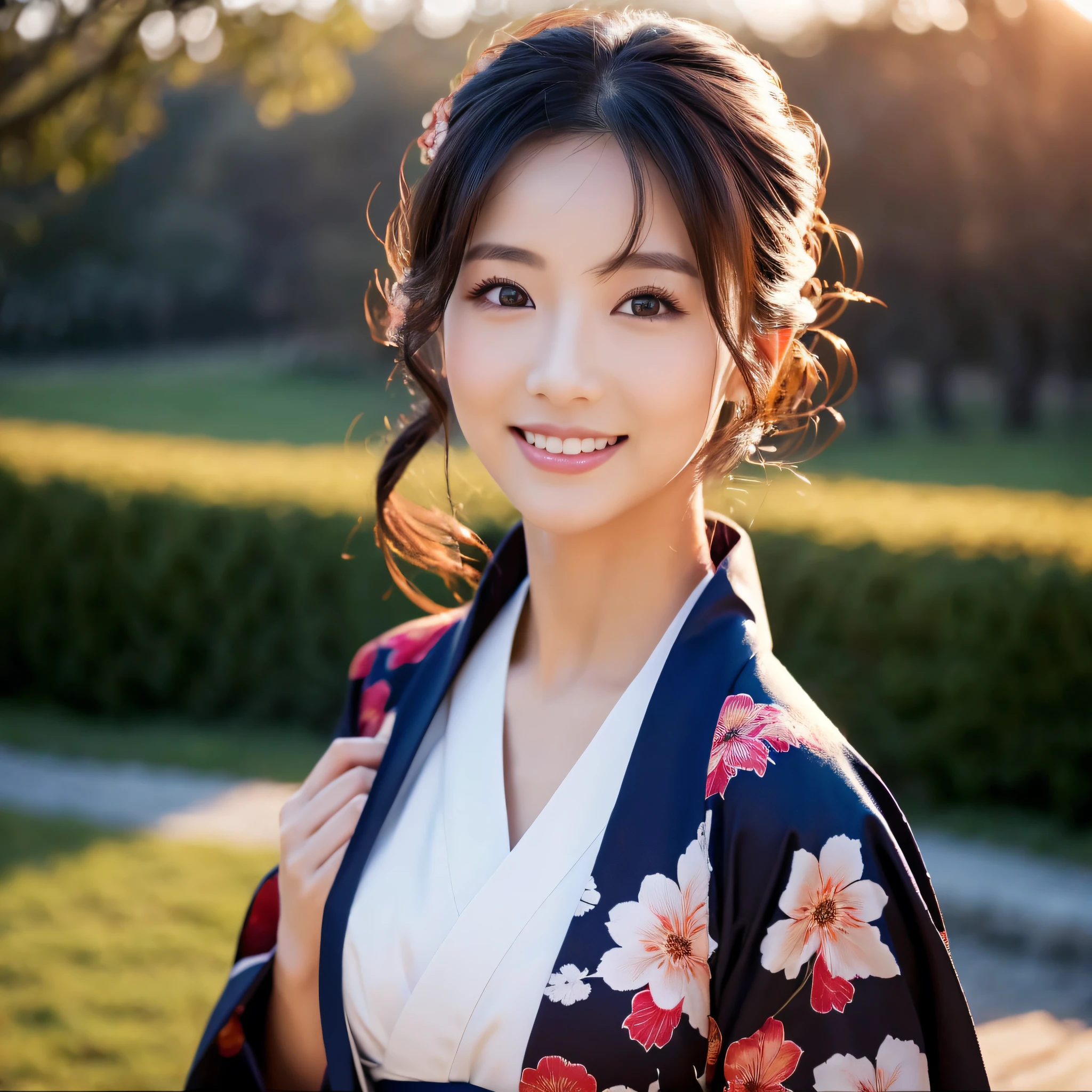 (Super beautiful woman in kimono)、((best qualtiy、8k masterpieces:1.3))、foco nítido:1.2、(ultra beautiful faces:1.0)、(shinny skin:1.0)、photos realistic、A dark-haired、Video Lighting、High-definition eyes and face、Video Lighting、Japanese actressl、from the front side、medium breasts、With a happy smile、Slender Abs Beauty、Whole body、wearing kimonos、In a snowy landscape
