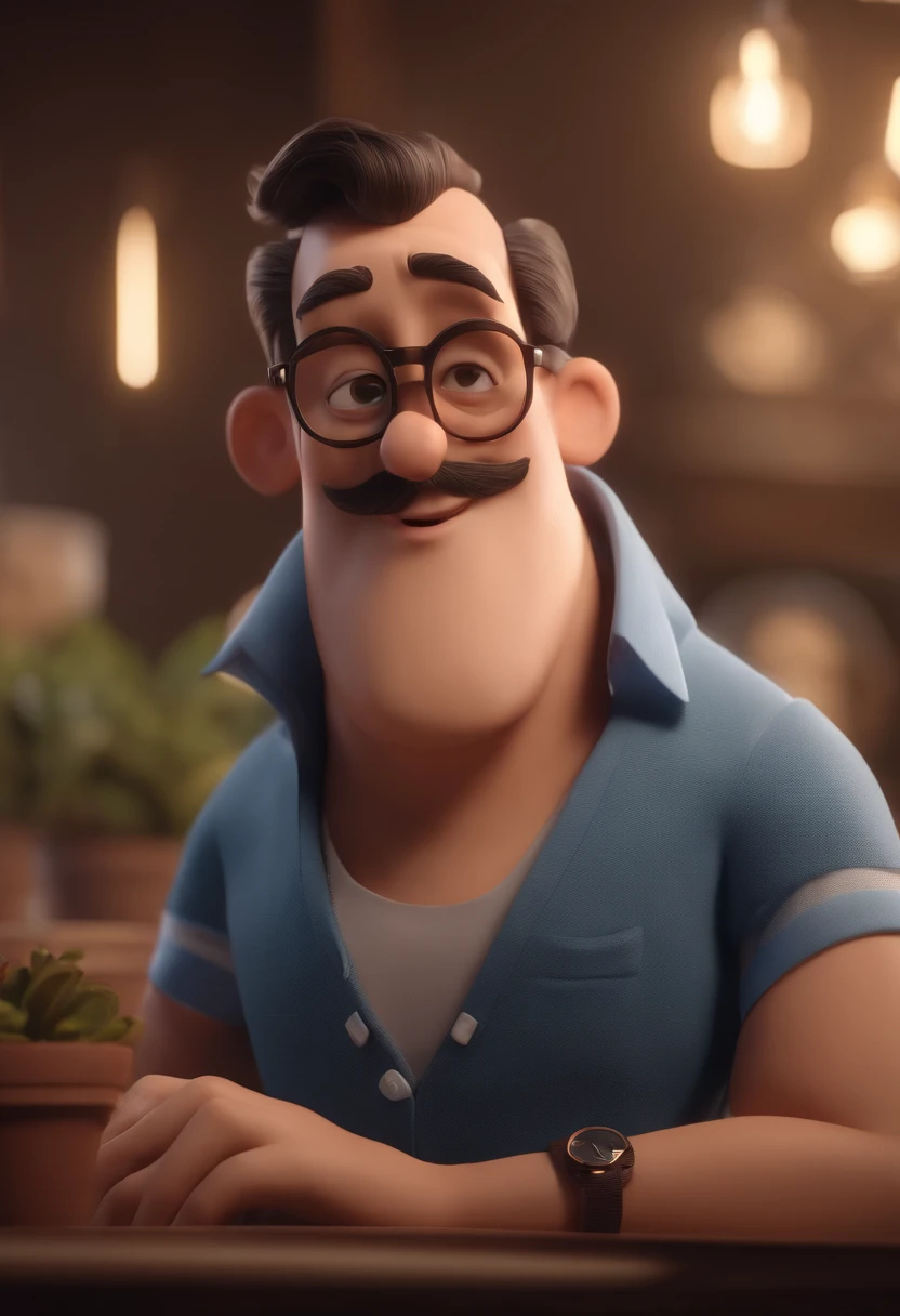 Cartoon character of a man with black glasses and a blue shirt, animation character, Caractere estilizado, animation style rendering, 3D estilizado, Arnold Maya render, 3 d render stylized, toon render keyshot, Personagem 3D, Personagem 3D, 3d rendering stylized, 3 d character render, personagem de desenho animado, Personagem de close up, Pose de personagem, (Estilo Pixar) (master part:1.2) (Bokeh) (best quality) (pele detalhada) (textura detalhada) (8k) (argila) (Cinematic lighting) (foco nítido