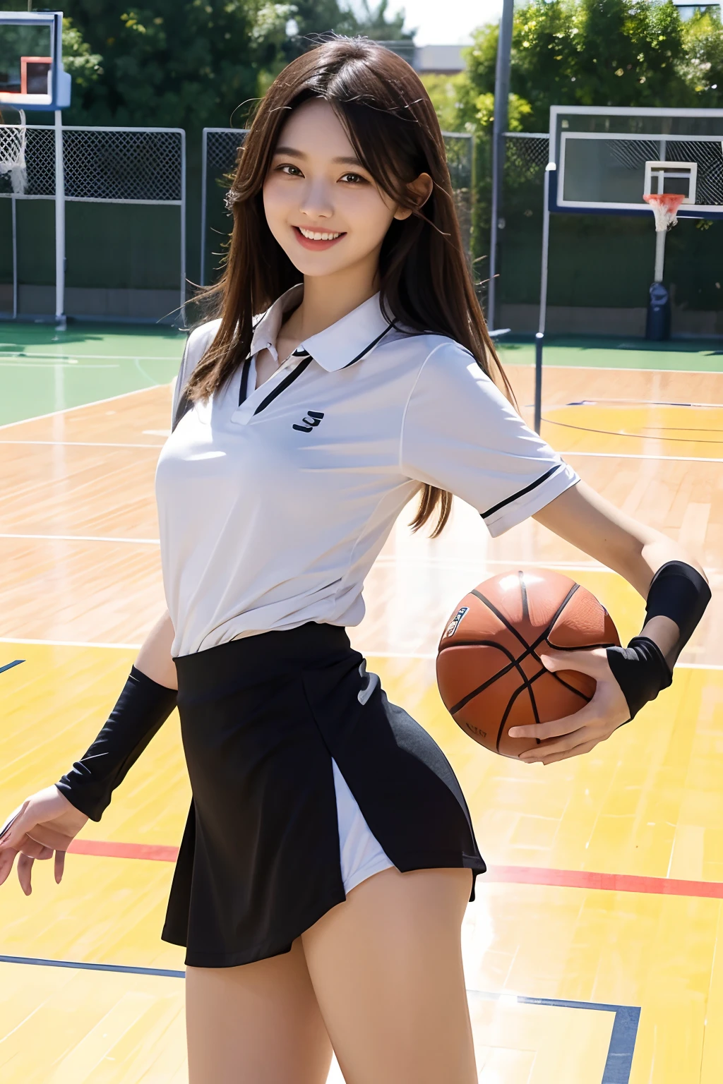 basketball court girl innocent short skirt sexy basketball smile