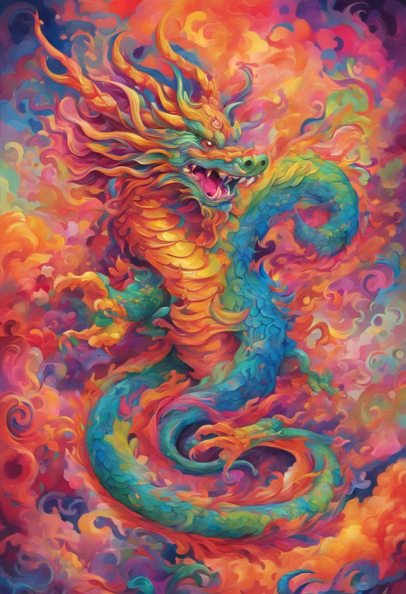 High quality, masutepiece, watercolor paiting, Cleaning technology, Colorful, Paint dripping and scattered, Paintings like Agnes Cecil, Blurry, Pale touch, Dirty outlines, Like in a fairy tale,Create a design featuring a majestic and powerful Dragon Deity. The Dragon Deity assumes a commanding presence, adorned with intricate scales and vivid, dynamic colors. Its eyes exude wisdom and strength, and a backdrop of celestial clouds and ethereal light amplifies its divine aura. The design encapsulates the awe-inspiring nature of this mythical Dragon Deity."