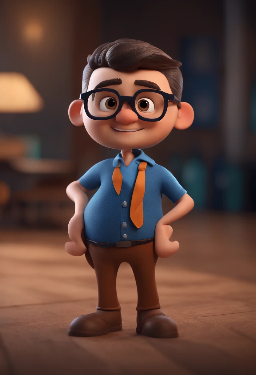 Cartoon character of a man with black glasses and a blue shirt, animation character, Caractere estilizado, animation style rendering, 3D estilizado, Arnold Maya render, 3 d render stylized, toon render keyshot, Personagem 3D, Personagem 3D, 3d rendering stylized, 3 d character render, personagem de desenho animado, Personagem de close up, Pose de personagem, (Estilo Pixar) (master part:1.2) (Bokeh) (best quality) (pele detalhada) (textura detalhada) (8k) (argila) (Cinematic lighting) (foco nítido