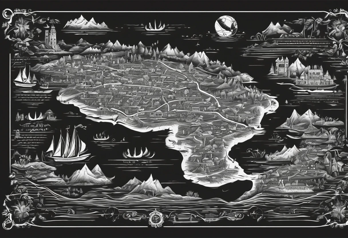 Treasure map on black background in horizontal frame