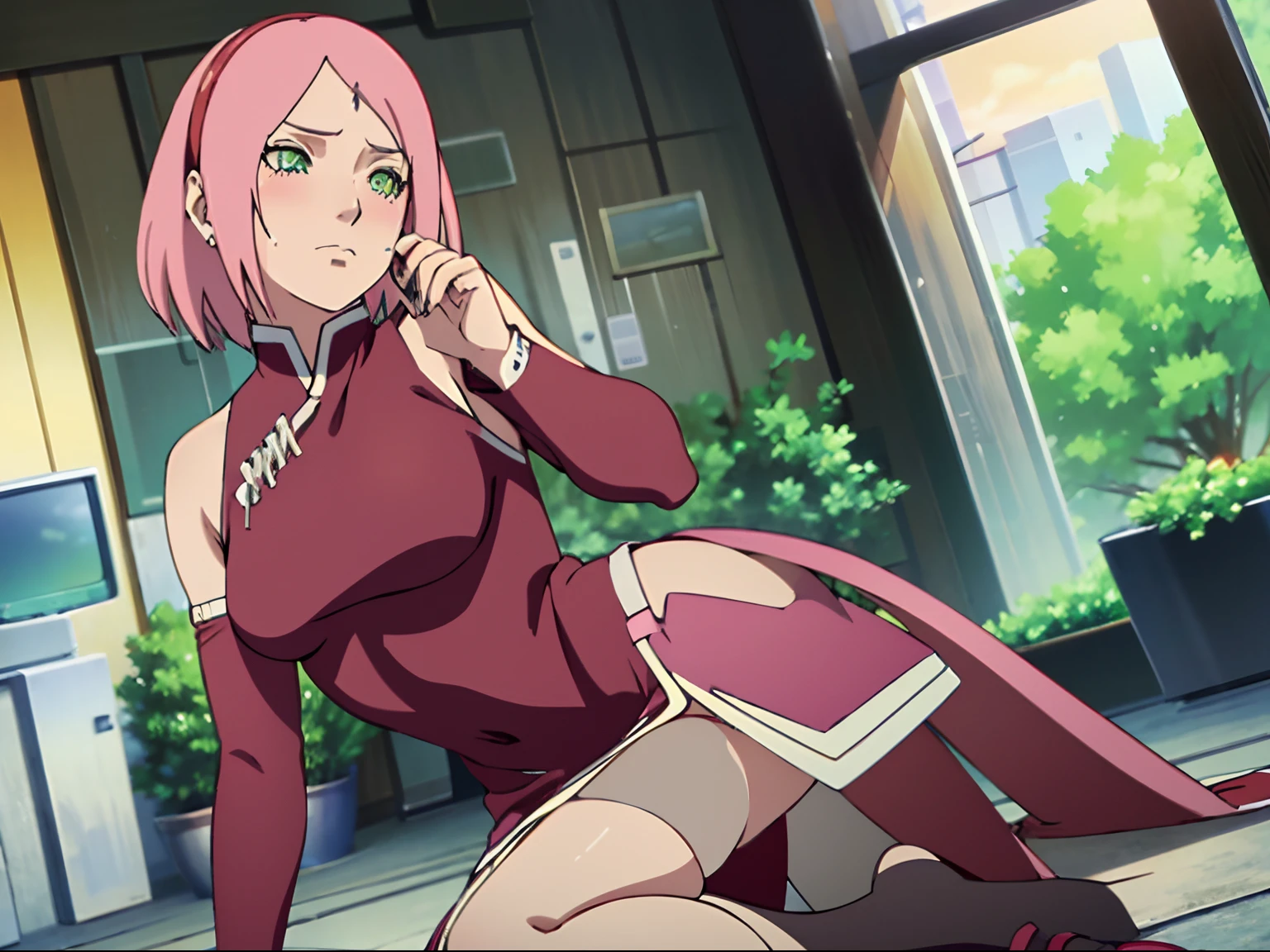 Sakura haruno, anime Naruto shippuden, She masturbates in the park, her  is wet with squirt, nice, best quality