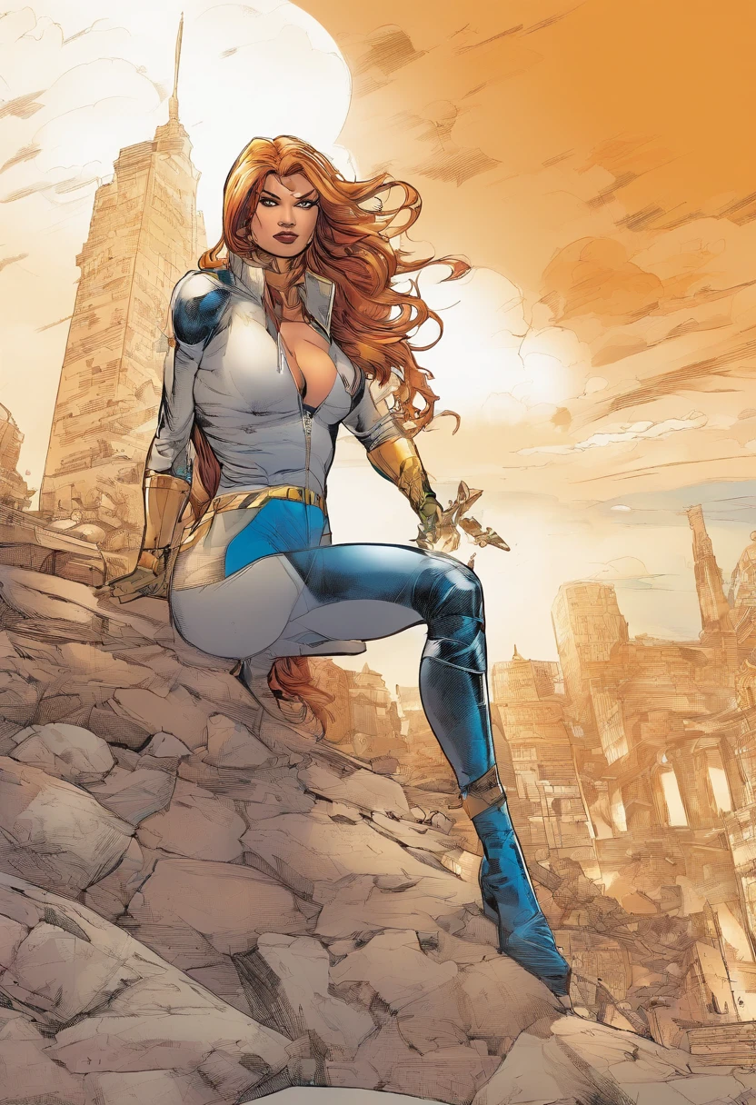 female comic book character concept art, pencils Mike Deodato Jr., David Finch, Ricardo Federici, OliverCoipel, Jim Lee, David aja, J. H. Williams III, X-Men, Fantastic Fuor, dynamic pose, full body