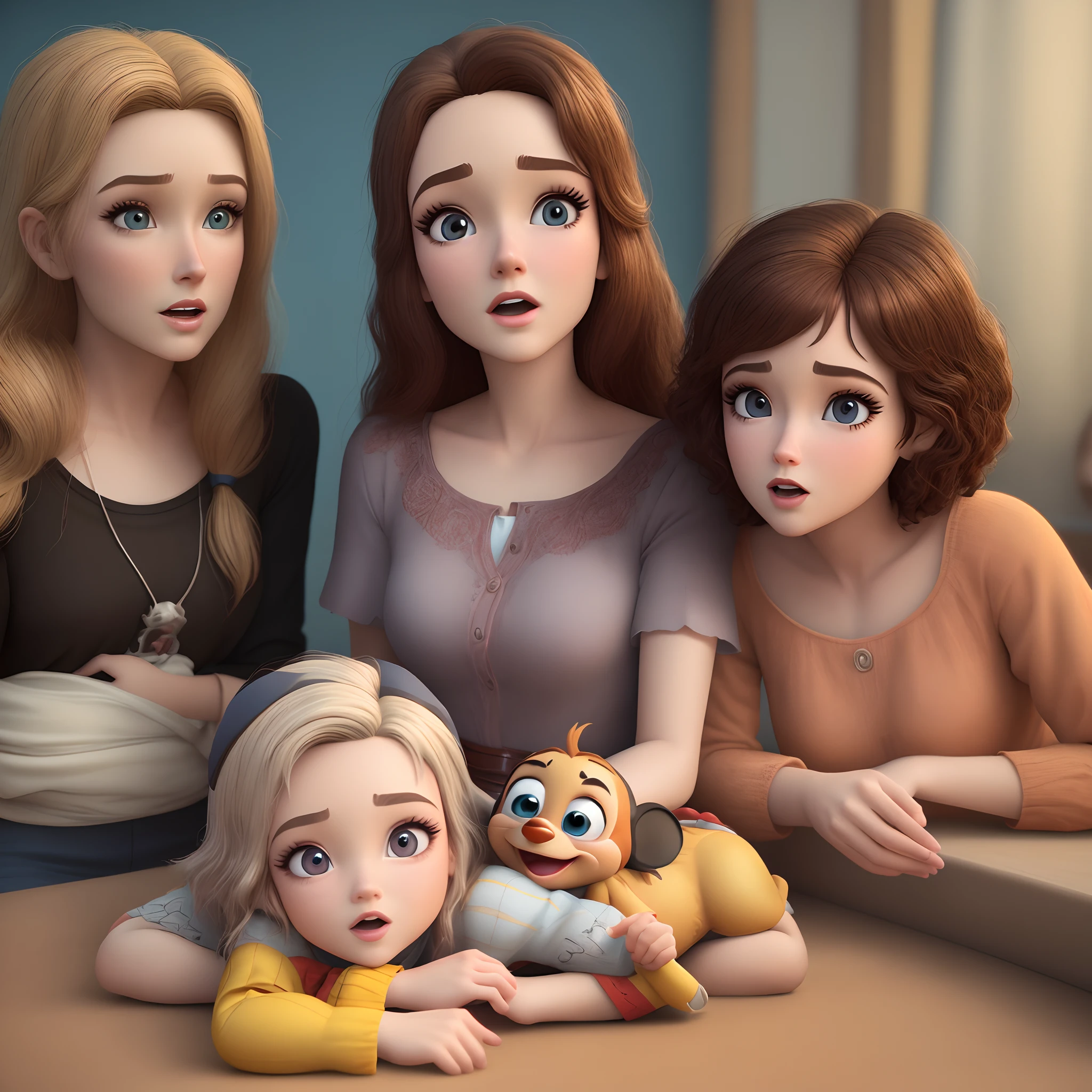 Mulher, olhos pequenos, olhos castanhos, cabelos grandes e castanhos, criar imagem capa de filme disney Pixar (Disney Pixar movie, 3D Style)