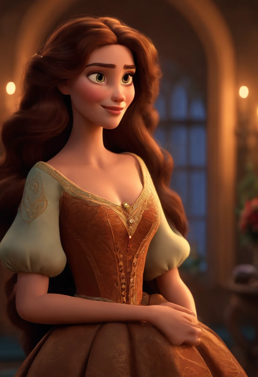 pixar animation, middle aged women,Long brown hair,largeeyes,full bodyesbian.