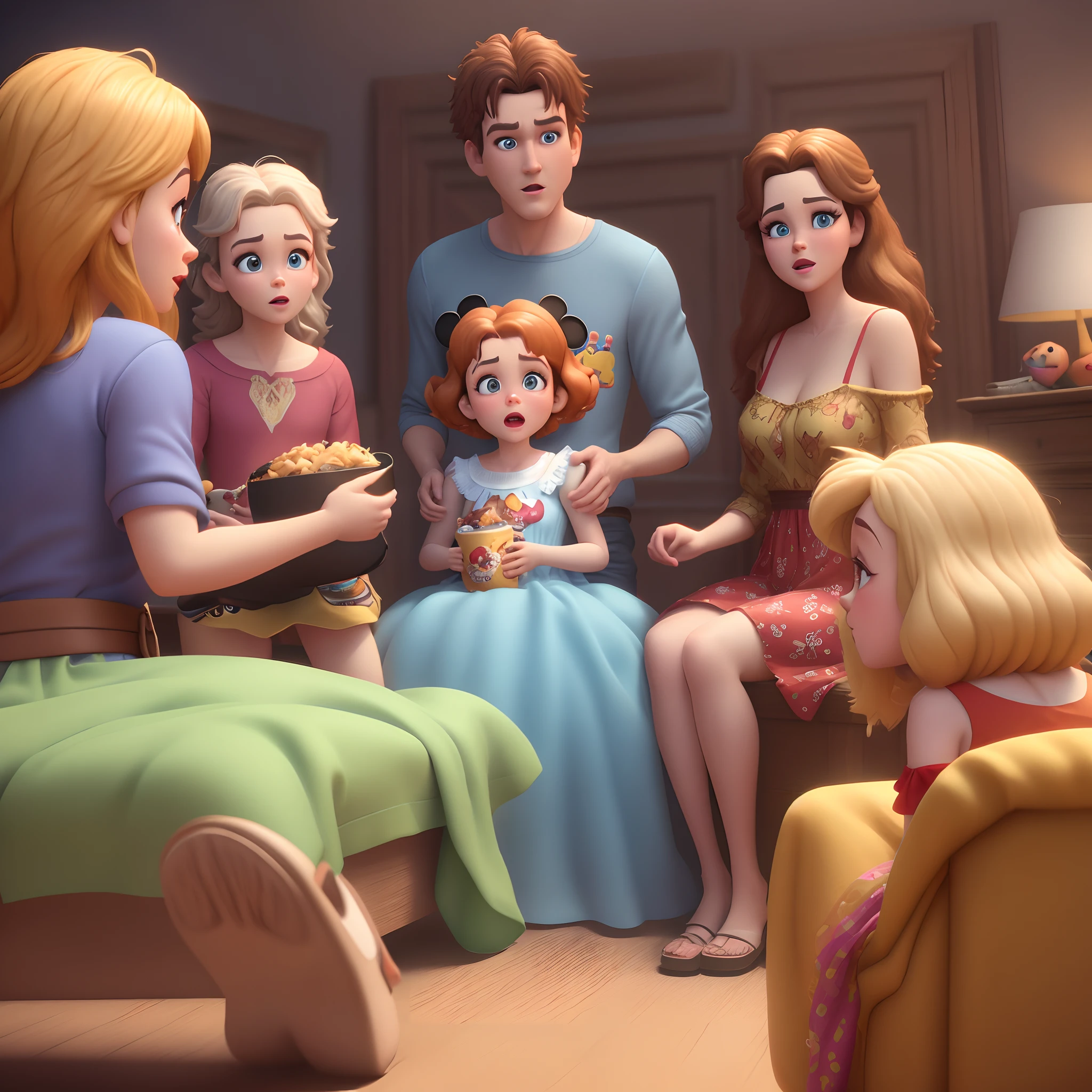 Mulher, olhos pequenos, olhos castanhos, cabelos grandes e castanhos, criar imagem capa de filme disney Pixar (Disney Pixar movie, 3D Style)