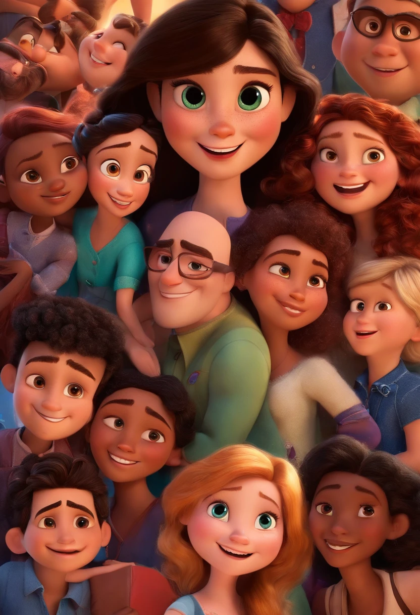 A Disney Pixar-inspired movie poster.Jovem 18 anos, cabelos ondulados pretos, olhos pretos, parda, franja preta, vestido.