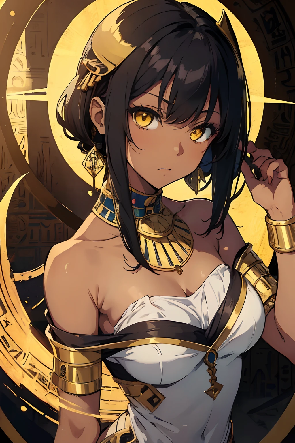 score_10,score_9_up,score_8_up,score_7_up, hadrian, small breasts,expressionless, looking at viewer, seductive, with Pyramid of Khufu view, in Egypt, female anubis, egyptian clothes, egyptian mythology, truncheon,staff, long black hair, dark skin, open mouth, tongue, lewd, close up,