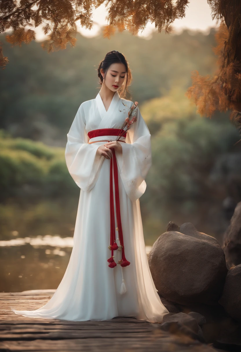 best quality, Qualidade de imagem 4K, 1girl, Hanfu branco