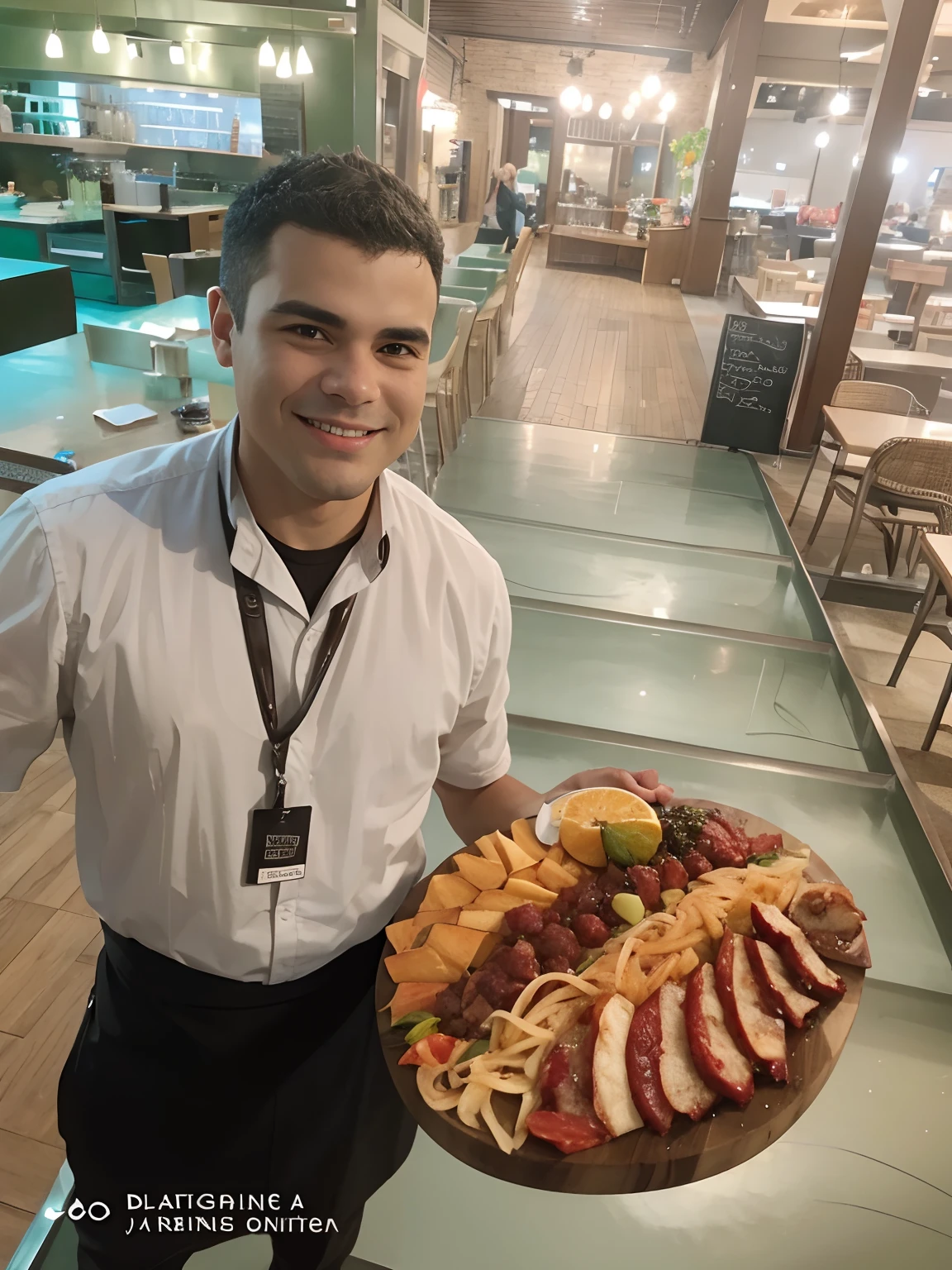 Waiter holding a cutting board