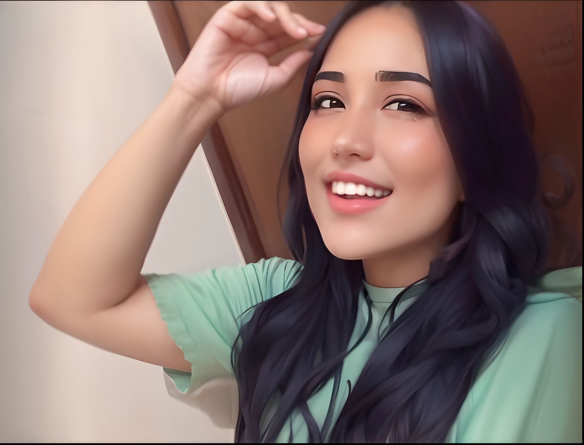 Um close up de uma mulher com uma camisa branca e um fundo branco, retrato uma mulher como mulan , com cabelo escuro e longo, morena, brasileira, jovem, Disney pixel melhor qualidade