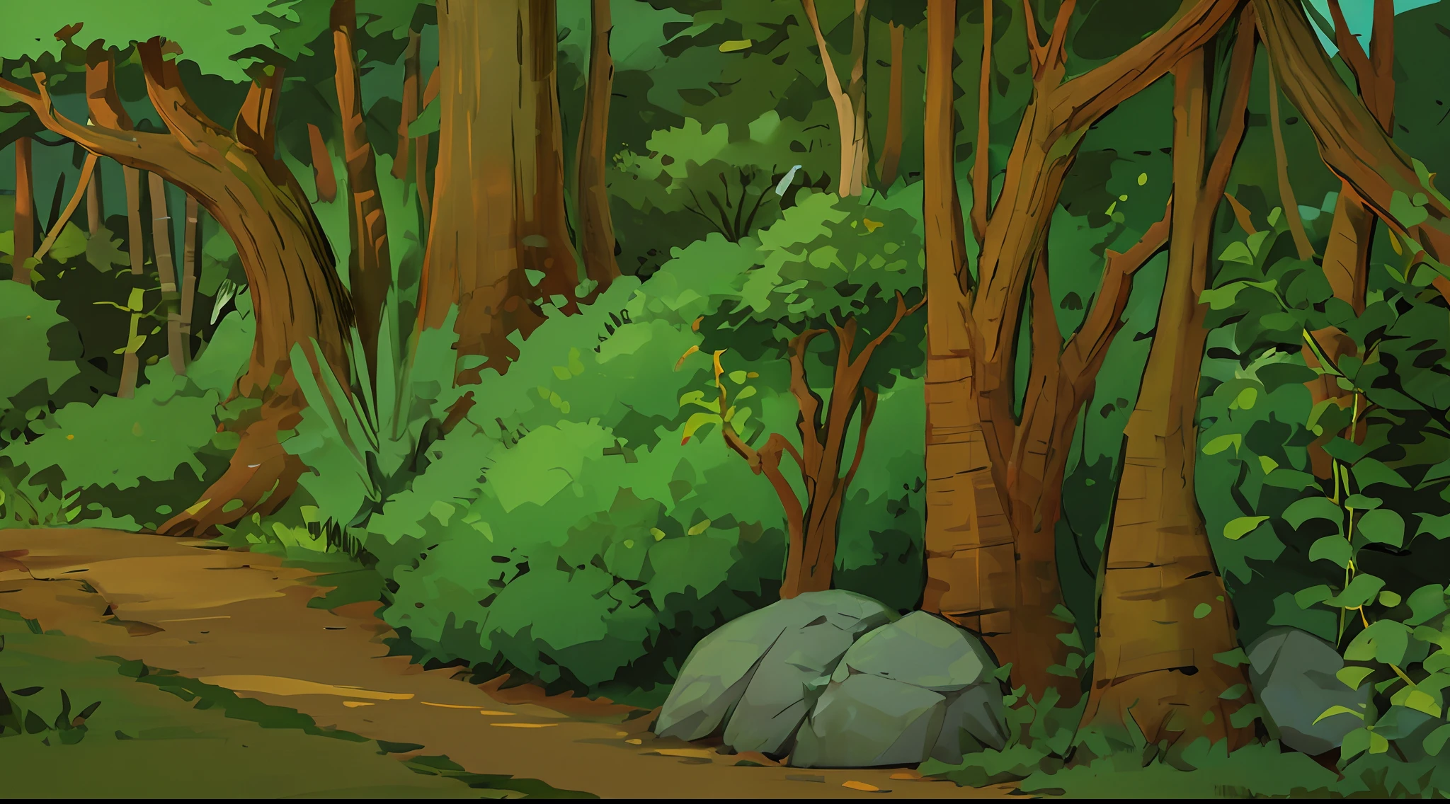 cartoon illustration of a forest with a lot of trees and rocks, background jungle, the jungle at the background, jungle background, the background is lush jungle, jungle in background, forrest background, at lush forest background, jungle as the background, scene inside forest, forest background, background art, forest backdrop, jungles in the background, jungle environment, rainforest background