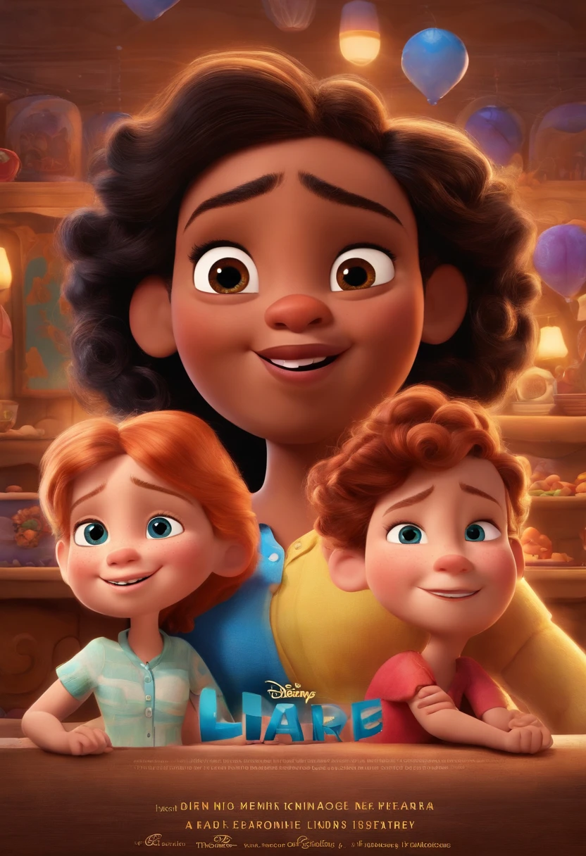 A Disney Pixar-inspired movie poster featuring a white family consisting of two young adults, two gorgeous teenage girls. A cena deve ser no estilo de arte digital distinto da Pixar, with a focus on character expressions, Vibrant colors and detailed texture that are characteristic of his animations
