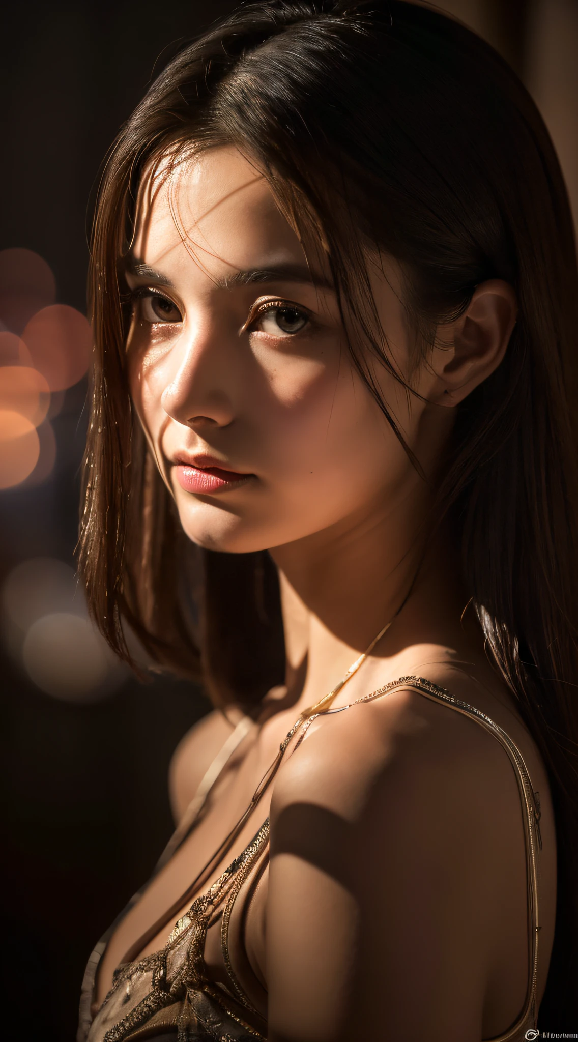 high quality, 8K Ultra HD, hyper-realistic portrait of a captivating woman, The woman is portrayed in a moonlit setting, her features bathed in a soft, diffused glow that accentuates the delicate nuances of her expression. The artist, drawing from Sargent's precision, captures every subtle contour of her face, the intricacies of her gaze, and the cascading strands of her hair, In this mysterious ambiance, the artist employs da Vinci's mastery of shadow and light, creating an alluring interplay that accentuates the enigmatic aura surrounding the woman, Shadows dance across her features, enhancing the depth of her gaze and adding a touch of secrecy to the composition, by yukisakura, highly detailed,